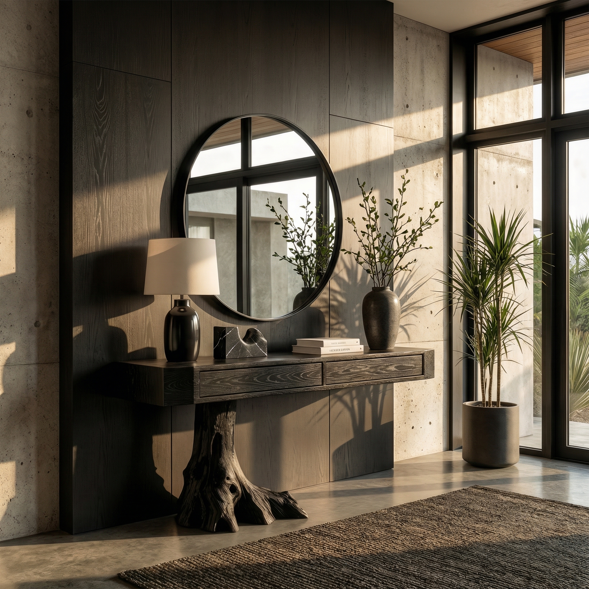 Rustic Tree Root Console Table Solid Wood Raw Nature Inspired Base Entryway Or Hallway SINLKICS561