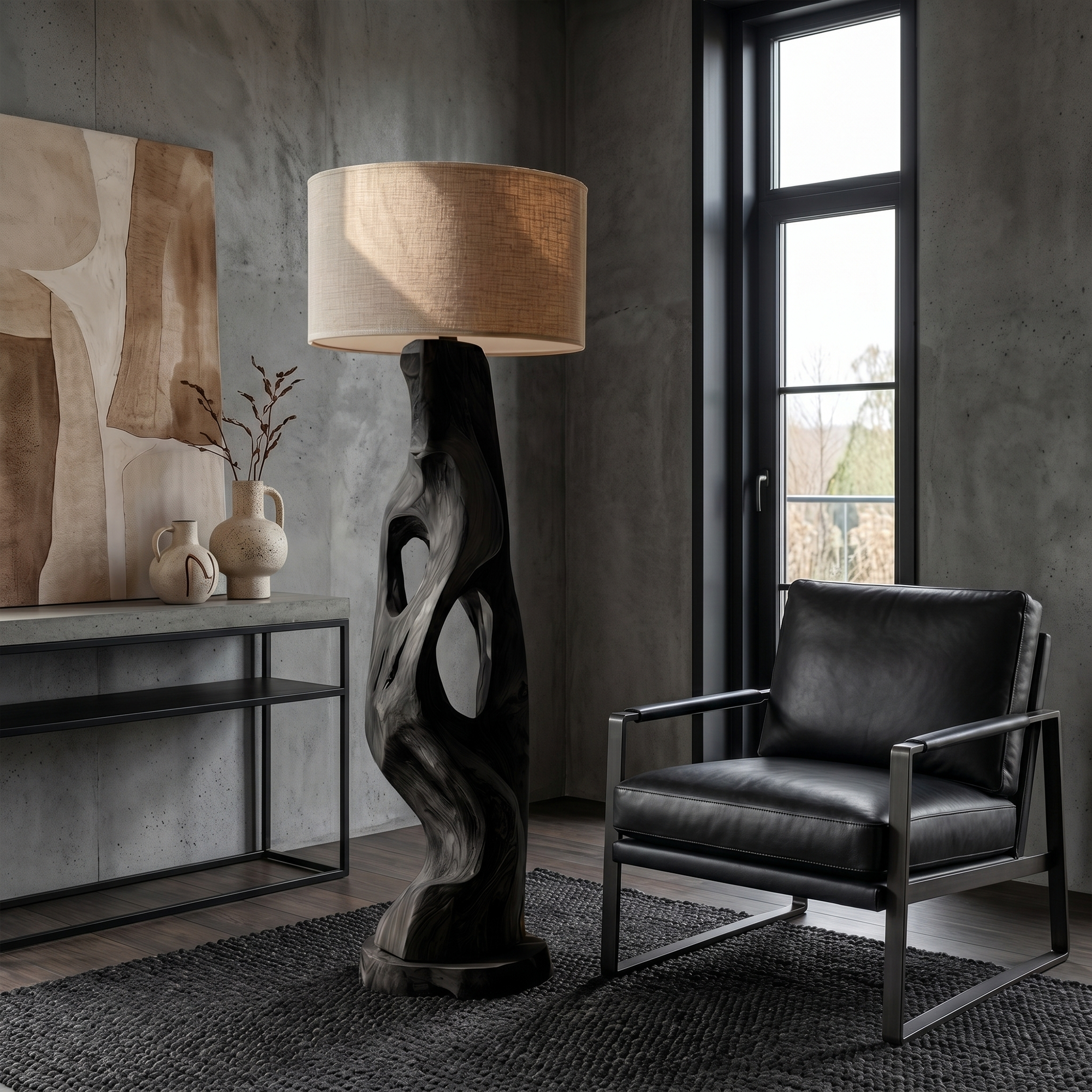 Organic Modern Standing Lamp With Artistic Solid Wood Base For Living Room SINLKIFLP090