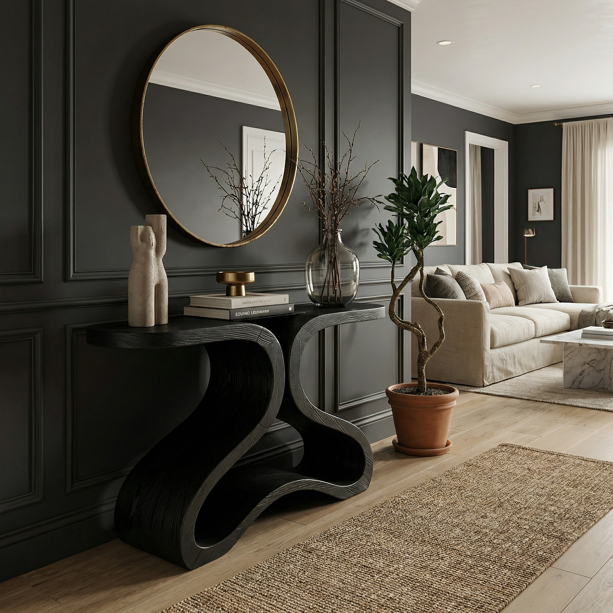 Organic Curved Console Table For Entryway And Living Room SINLKICS568