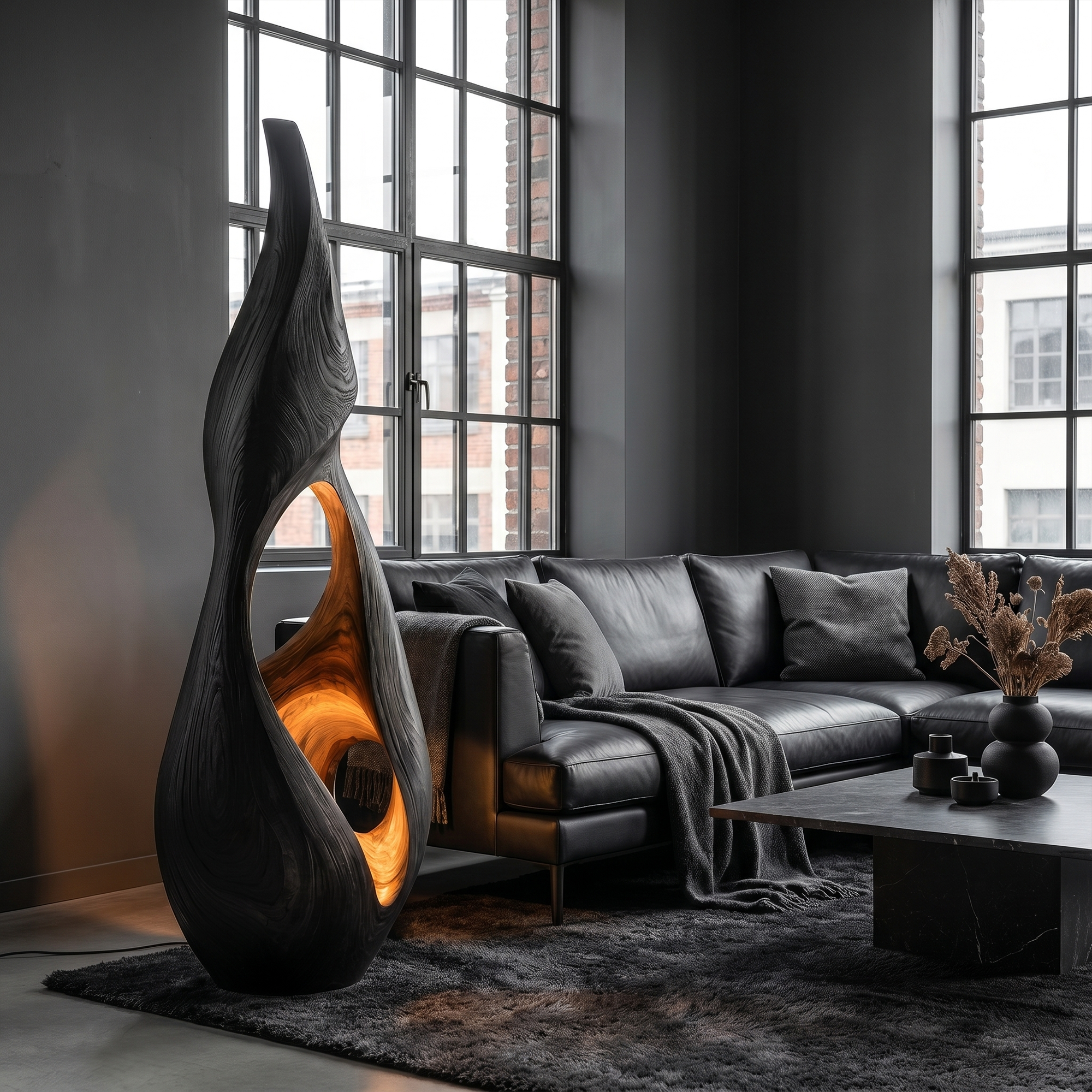 Nature Inspired Floor Lamp With Sculptural Solid Wood Form For Living Room SINLKIFLP094