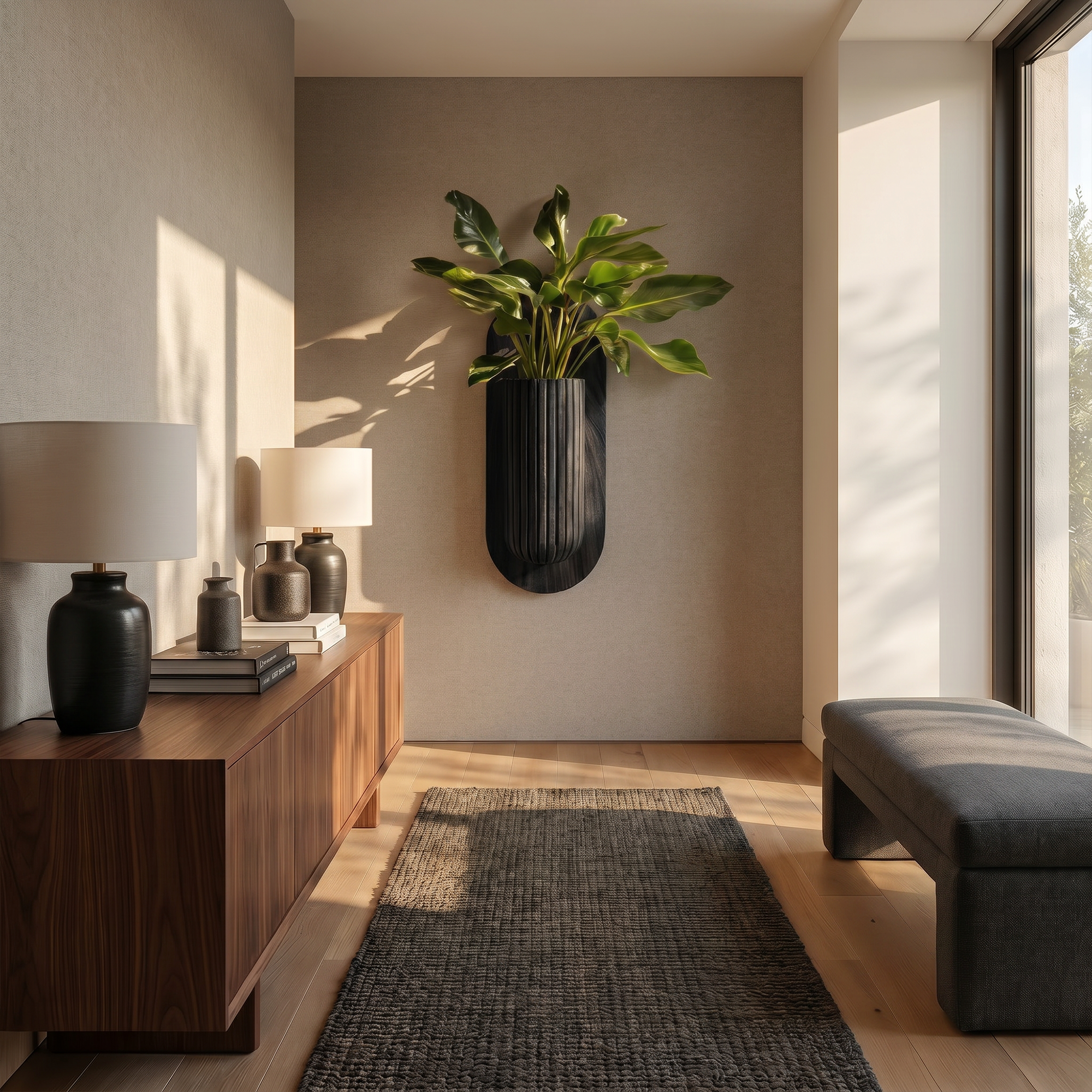 Minimalist Wood Wall Planter With Solid Wood Display Vessel For Plants SINLKIWPR001