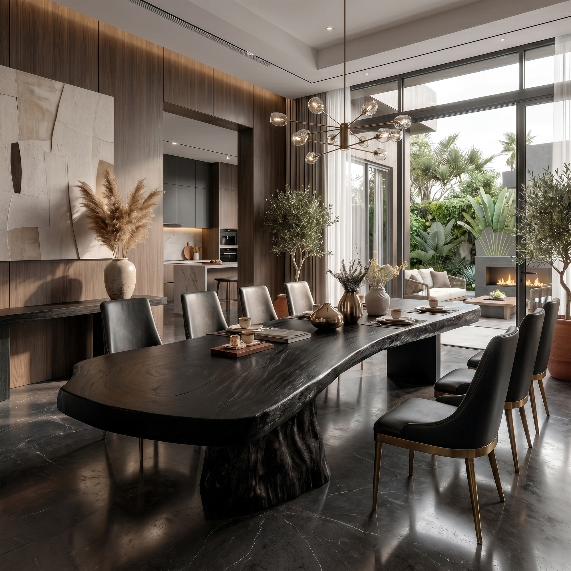 Organic Sculptural Dining Table With Live Edge Solid Wood Top And Pedestal Base For Dining Room SINLKIDT185