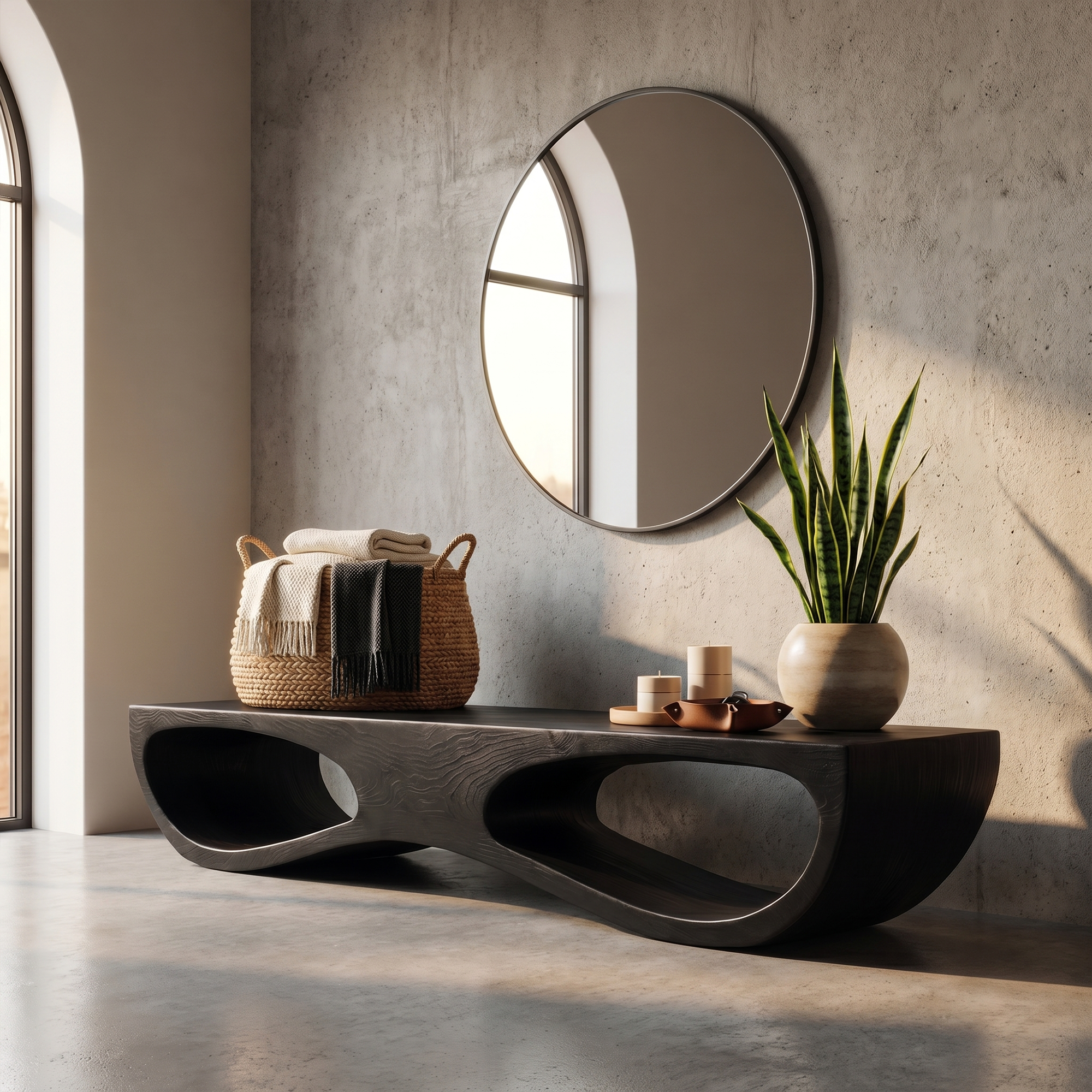 Sculptural Organic Wooden Bench For Entryway Hallway And Living Room SINLKIRS103