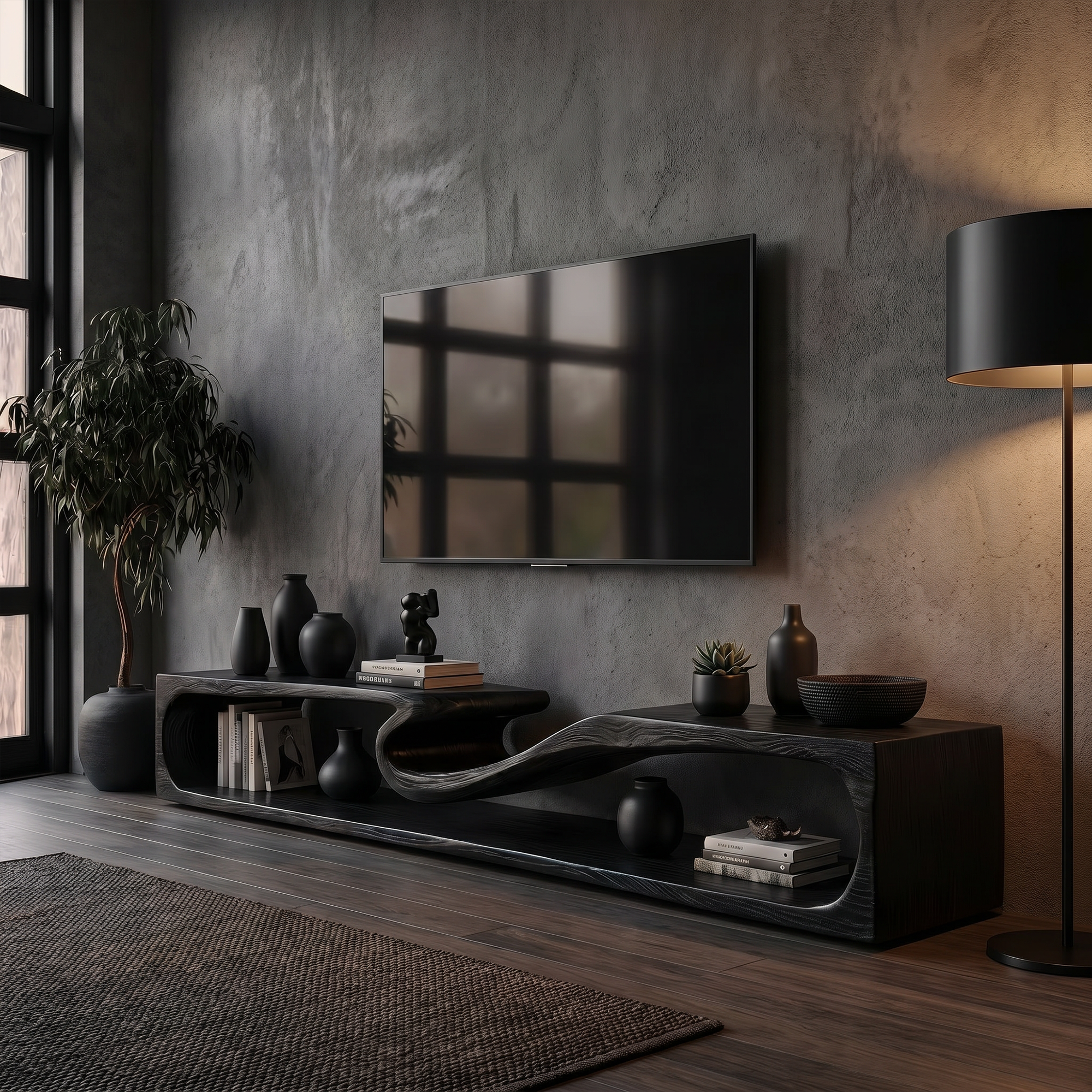 Minimalist TV Cabinet With Rounded Edge Wood Frame And Open Storage Design For Living Room SINLKITC034