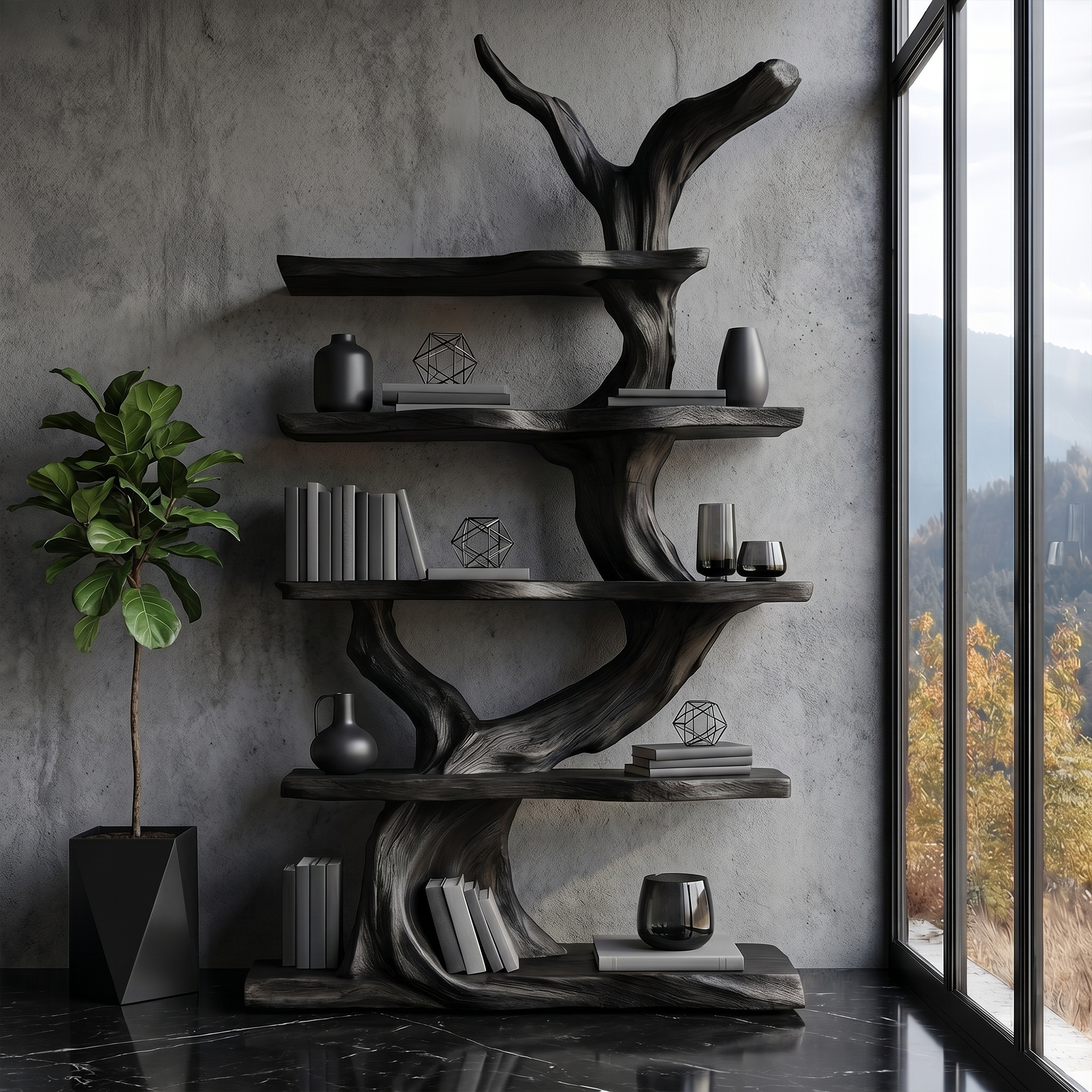 Organic Tree Bookshelf With Sculptural Branch Design And Open Display Shelves For Living Room SINLKITB737