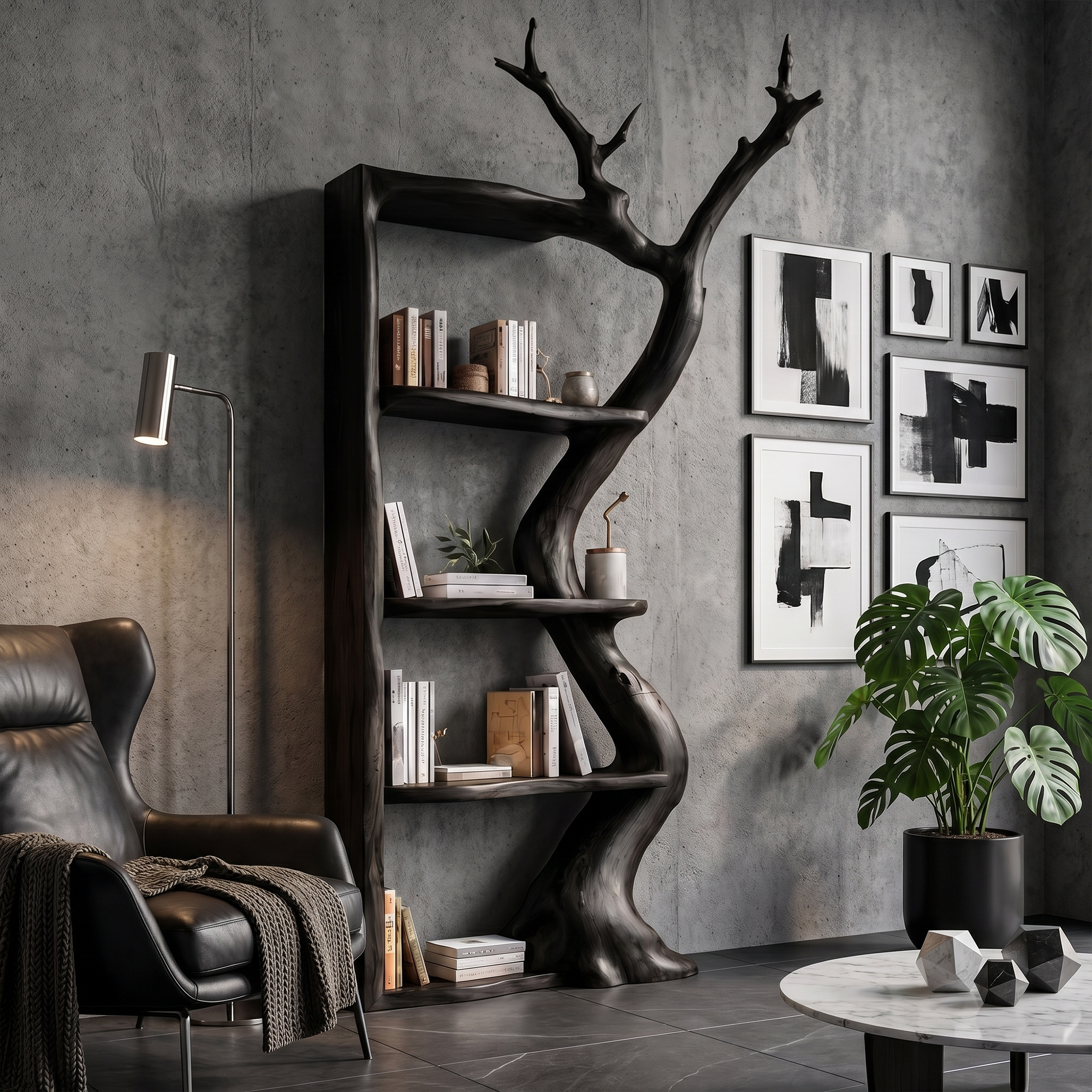 Sculptural Tree Bookshelf With Flowing Branch Frame For Living Room SINLKITB738