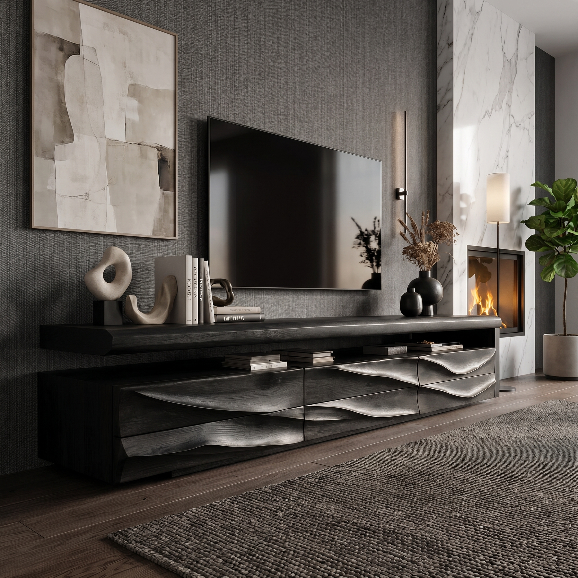 Organic Modern TV Cabinet With Handcrafted Solid Wood Design For Living Room SINLKITC050