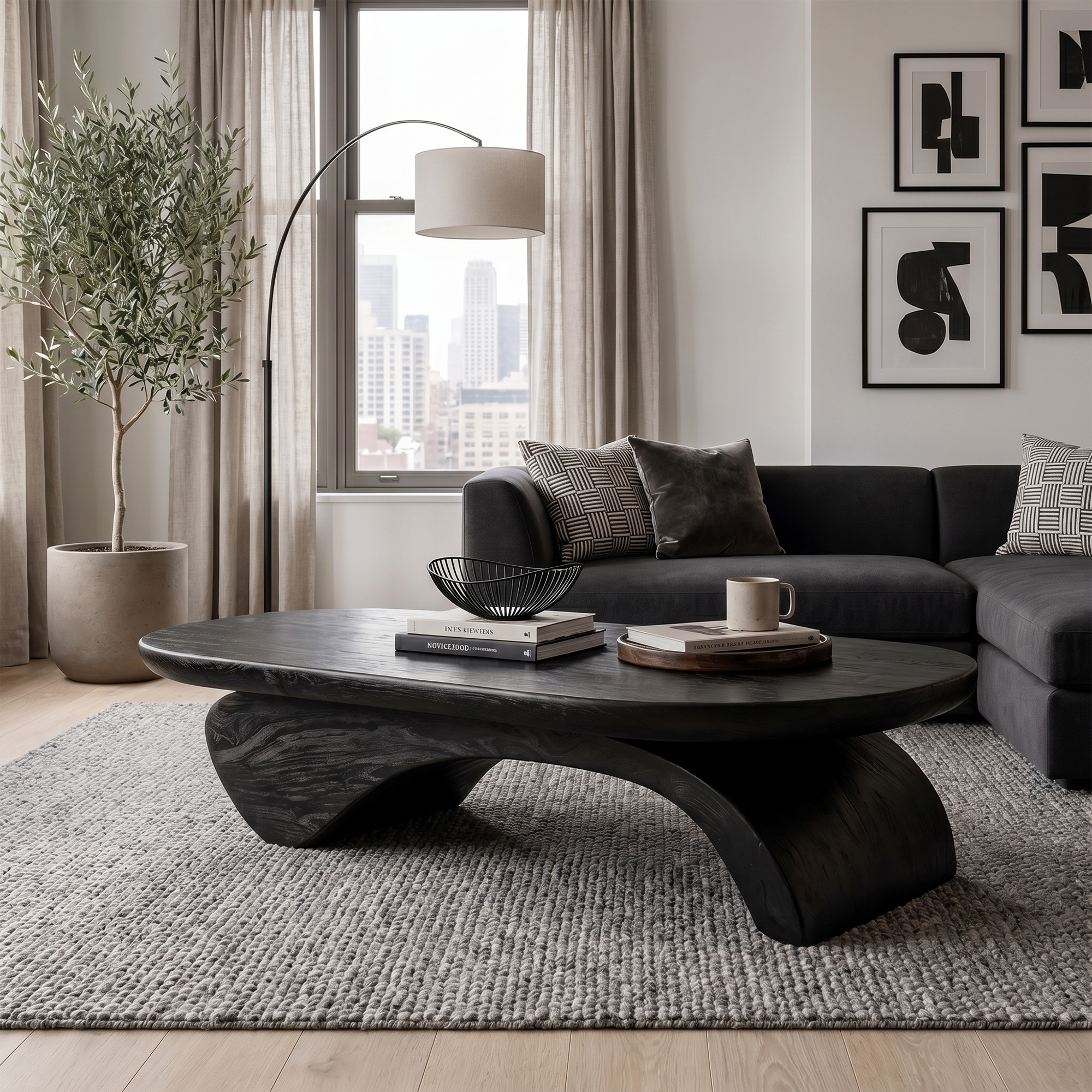 Rustic Live Edge Coffee Table With Artistic Curved Wood Pedestal For Living Room SINLKICF374