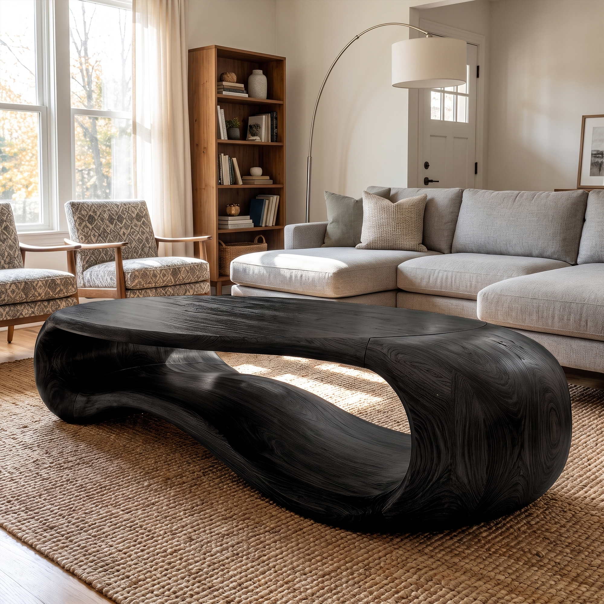 Modern Sculptural Solid Wood Coffee Table For Living Room SINLKICF337