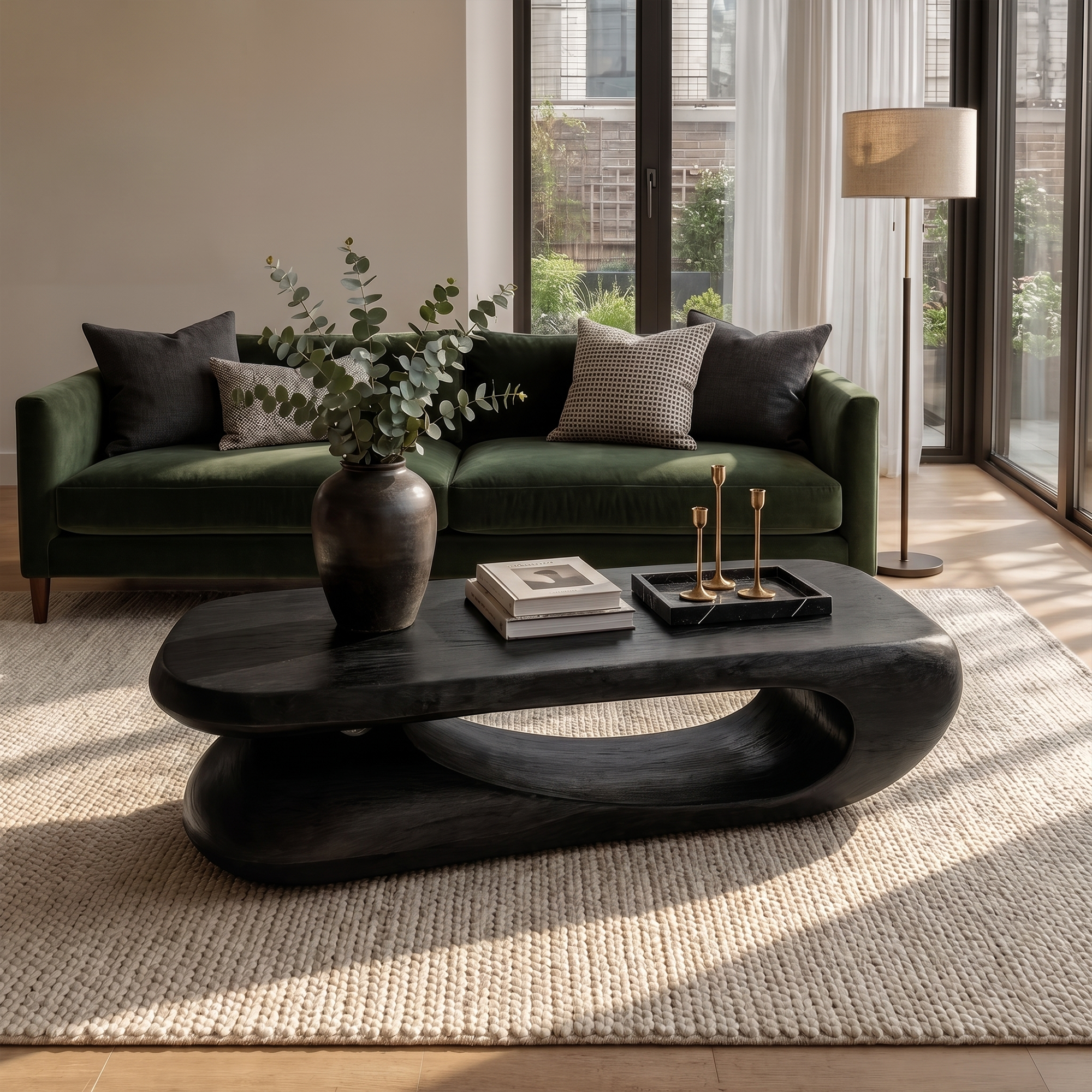 Organic Coffee Table With Flowing Monolithic Wood Form For Living Room SINLKICF375