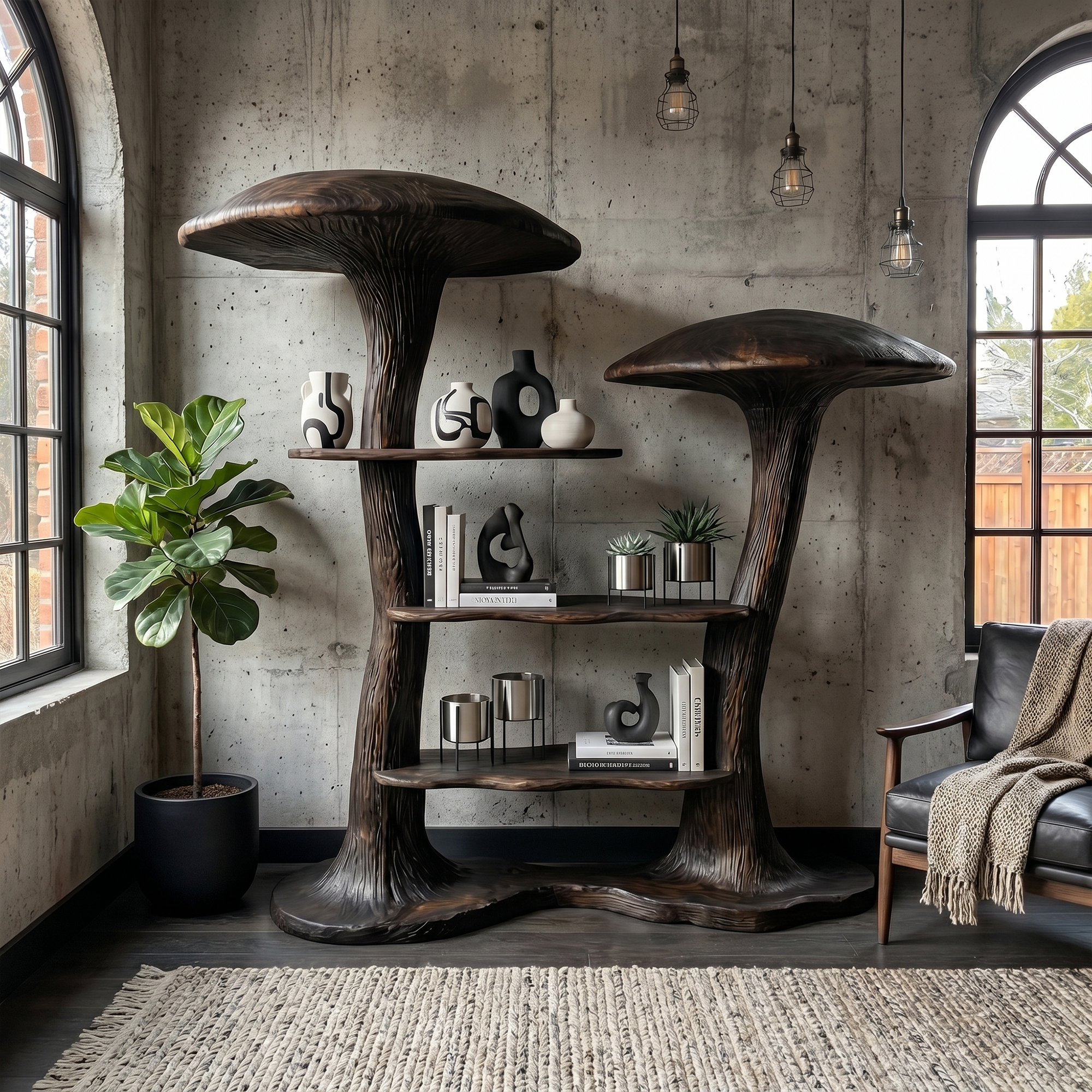 Organic Modern Mushroom Bookcase With Sculptural Solid Wood Form For Living Room SINLKITB742