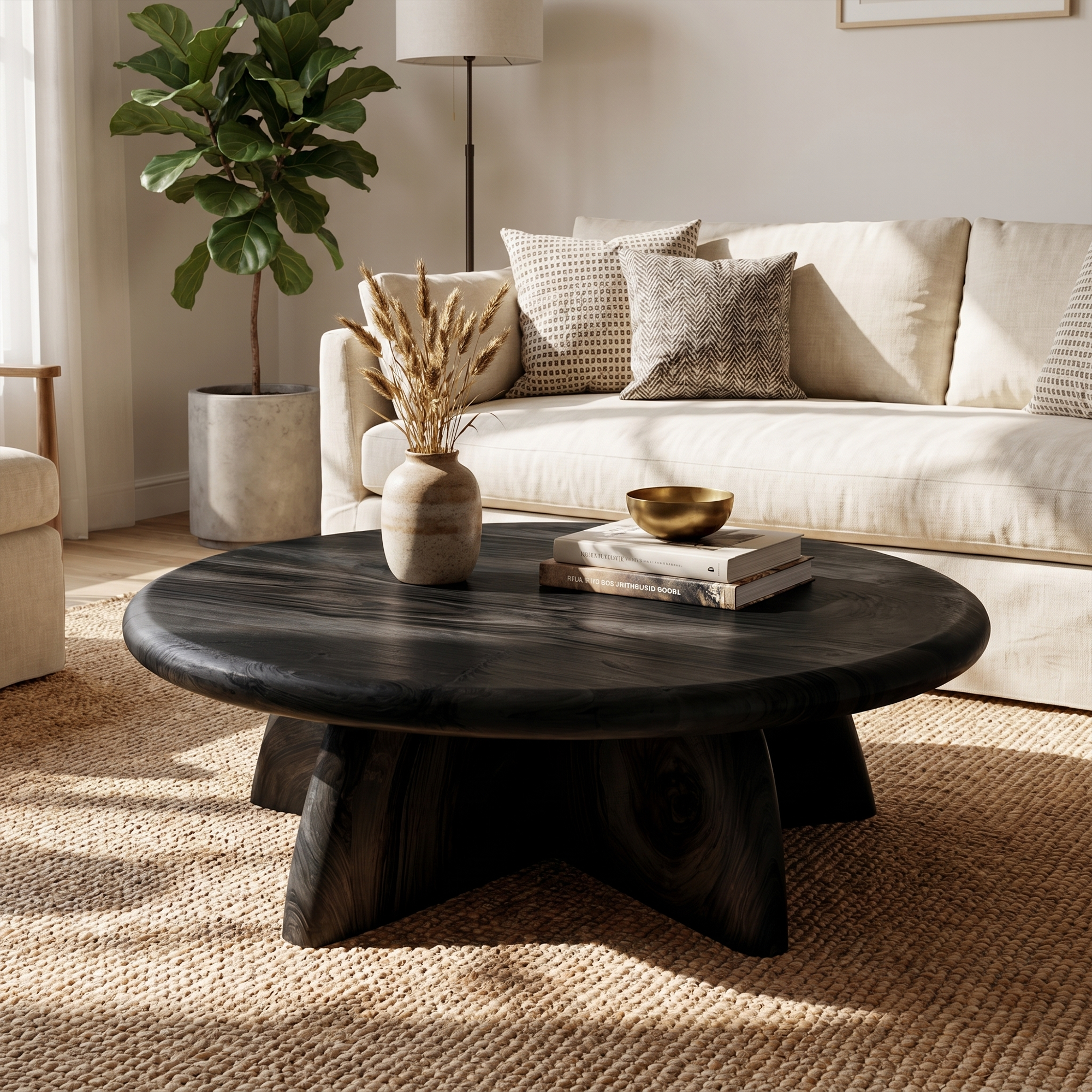 Rustic Coffee Table With Solid Wood Stump Base For Living Room SINLKICF377