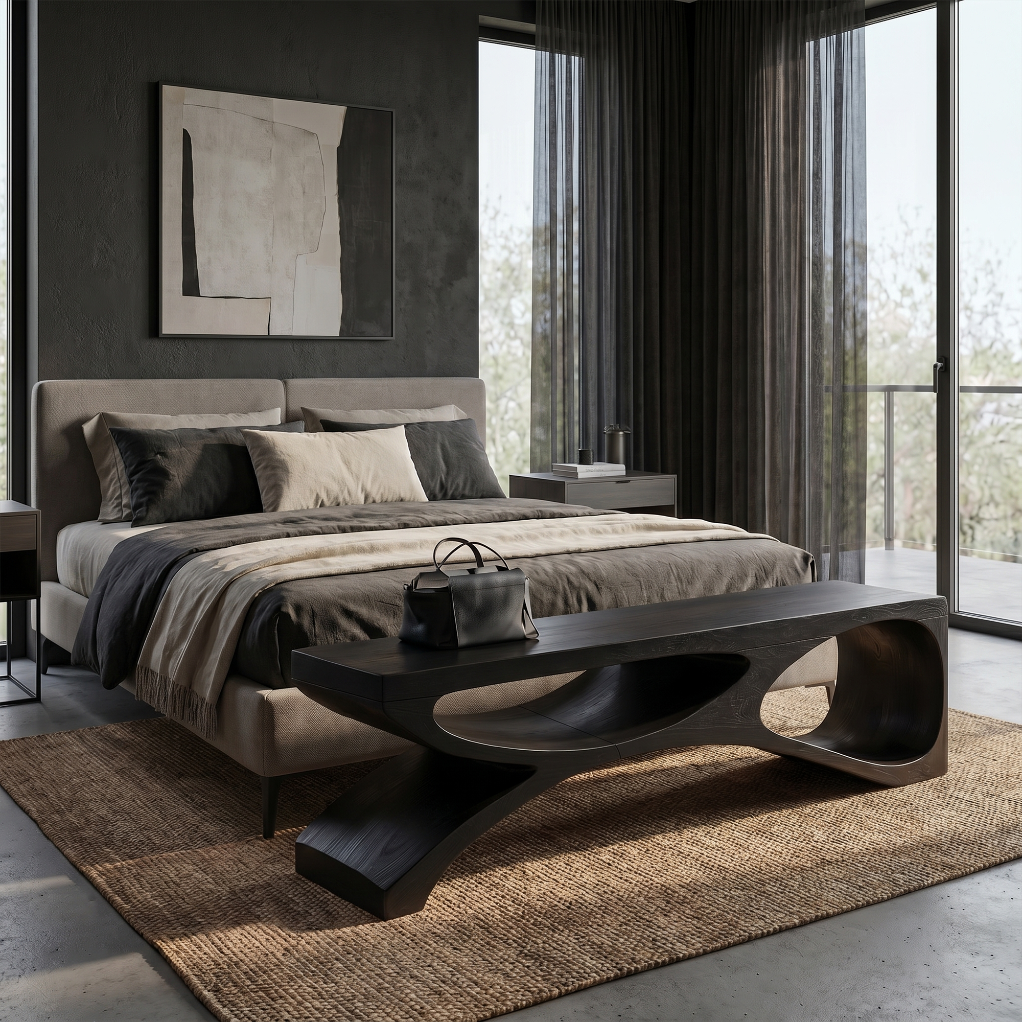 Contemporary Bench With Sculptural Open Base For Living Room SINLKIRS116