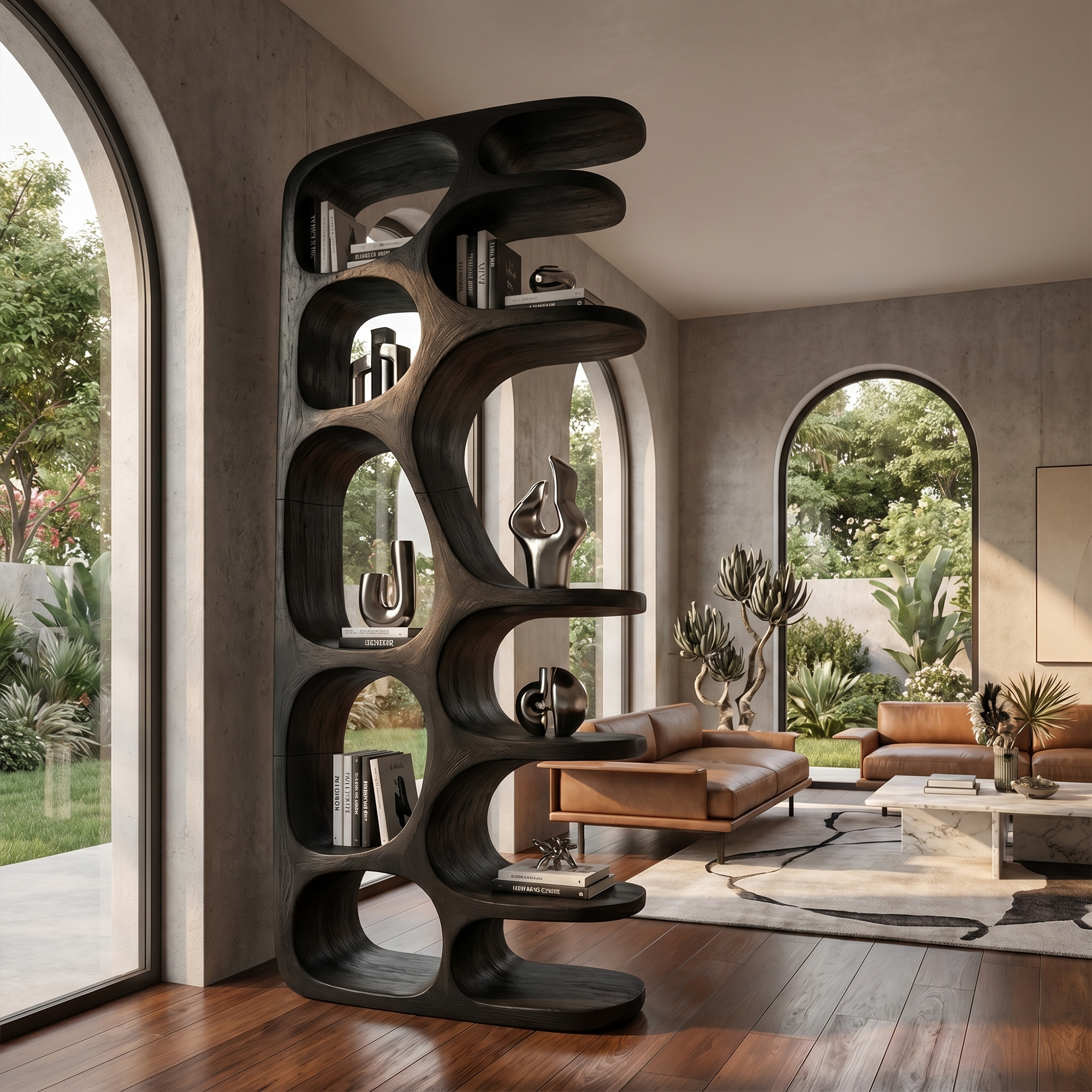 Minimalist Sculptural Bookshelf With Solid Wood Construction For Living Room SINLKIBS037