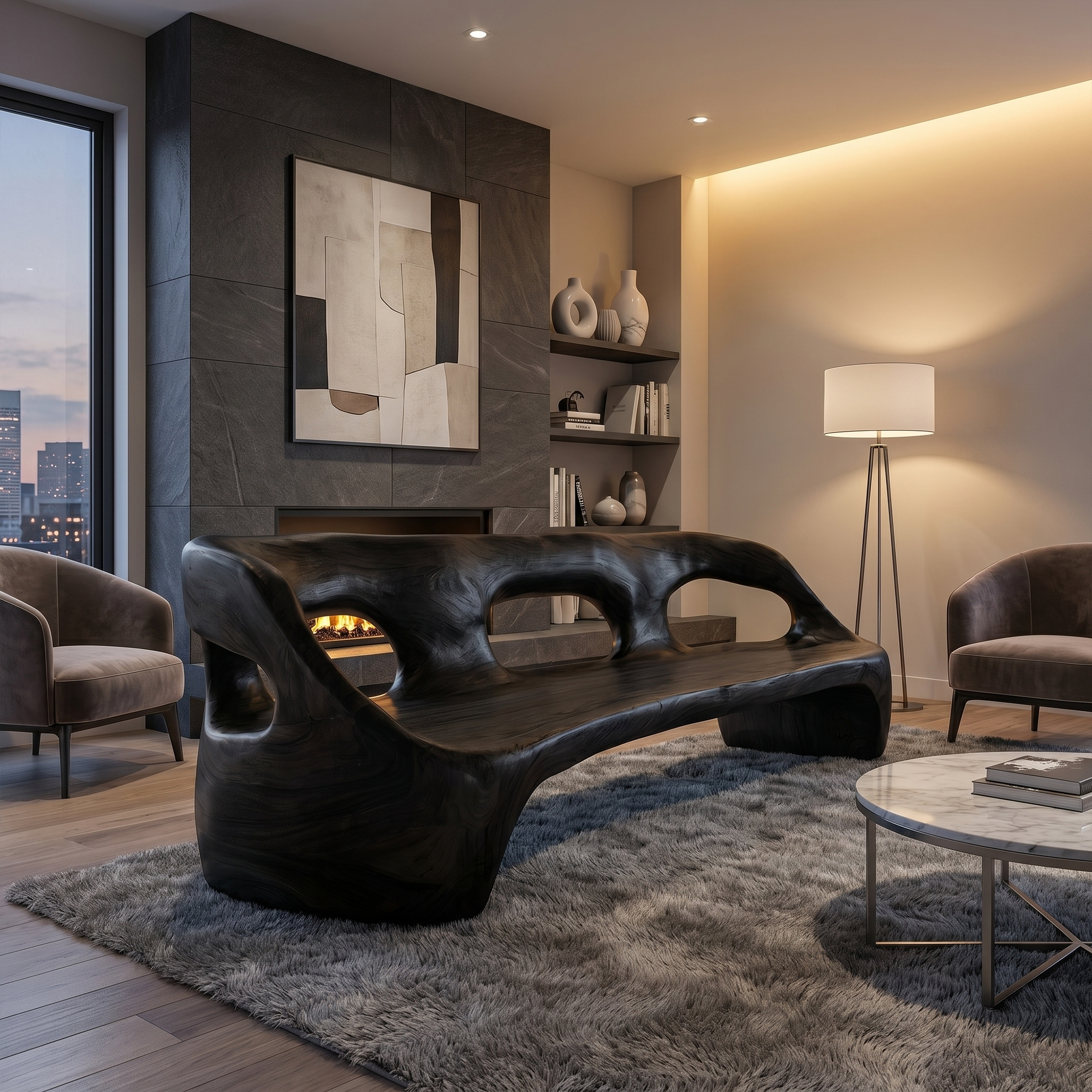 Contemporary Sculptural Sofa Frame With Curved Solid Wood Design For Living Room SINLKISF018