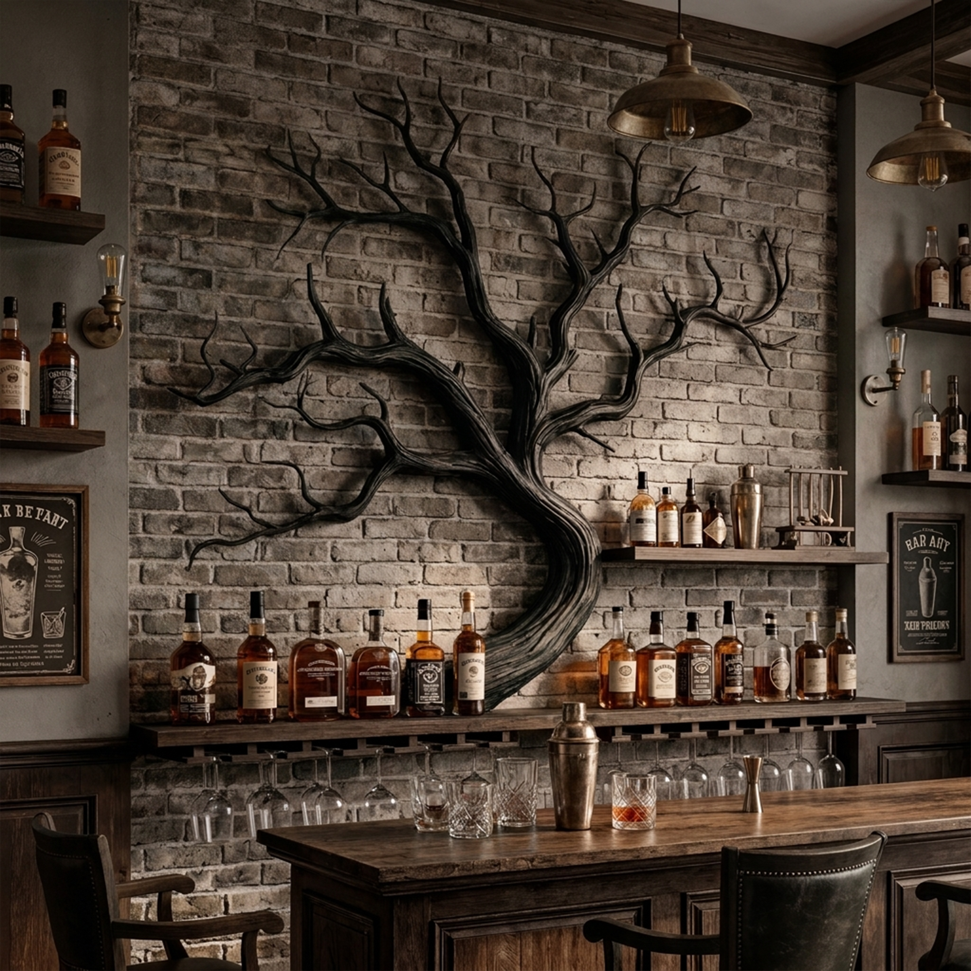 Artistic Tree Branch Wine Rack Wooden Wall Shelf For Kitchen Dining Room Bar SINLKIWR014