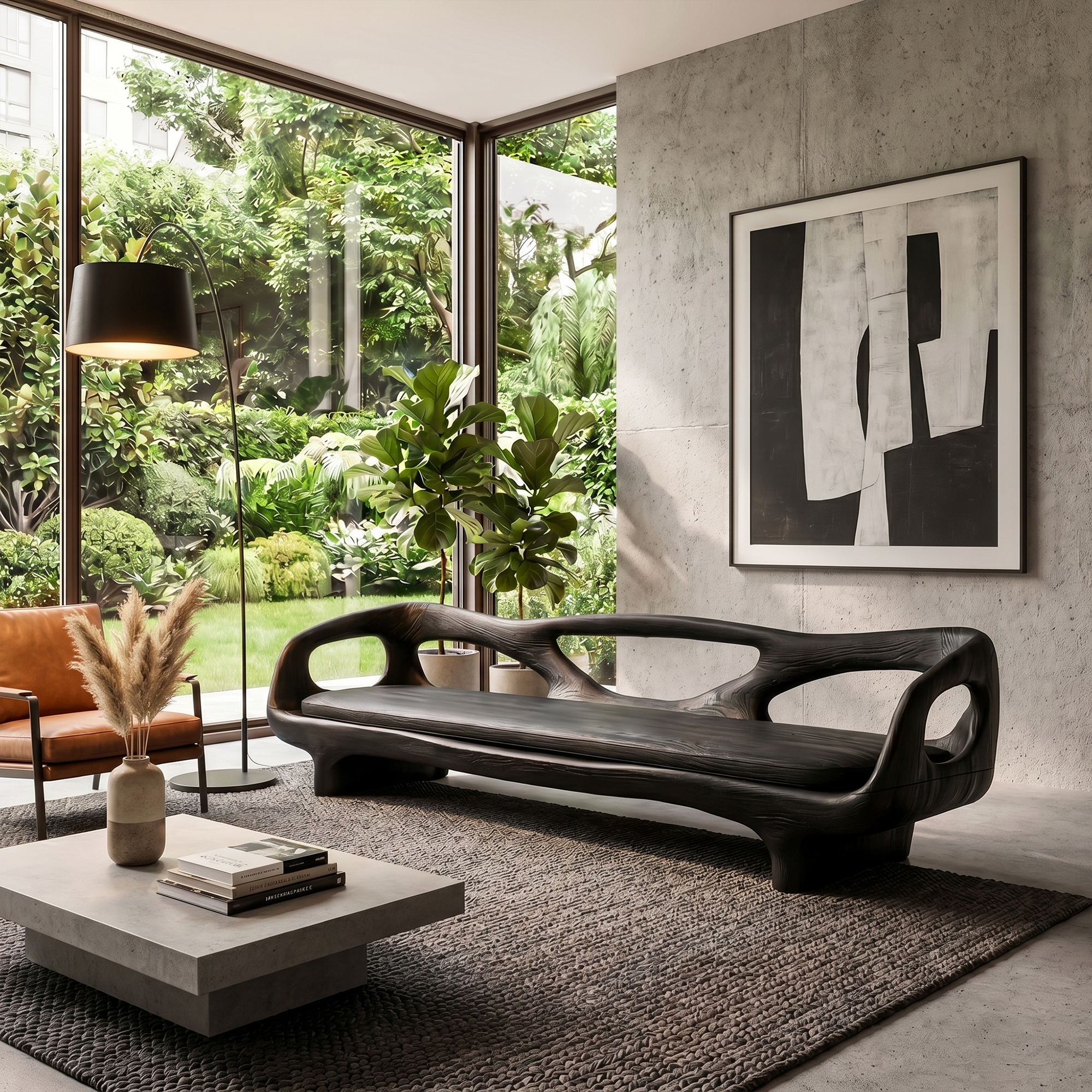Organic Sculptural Sofa Frame With Curved Open Arm Design For Living Room SINLKISF024