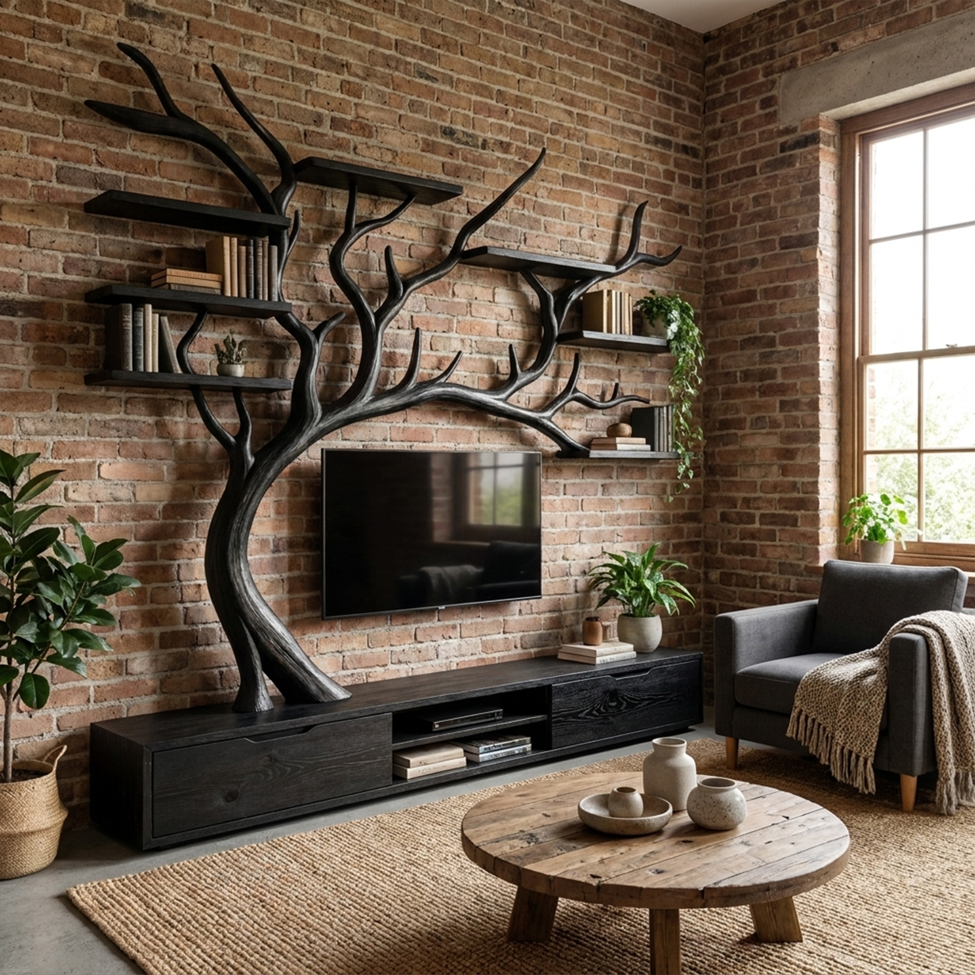 Rustic Tree TV Shelf Organic Home Decor SINLKITB554