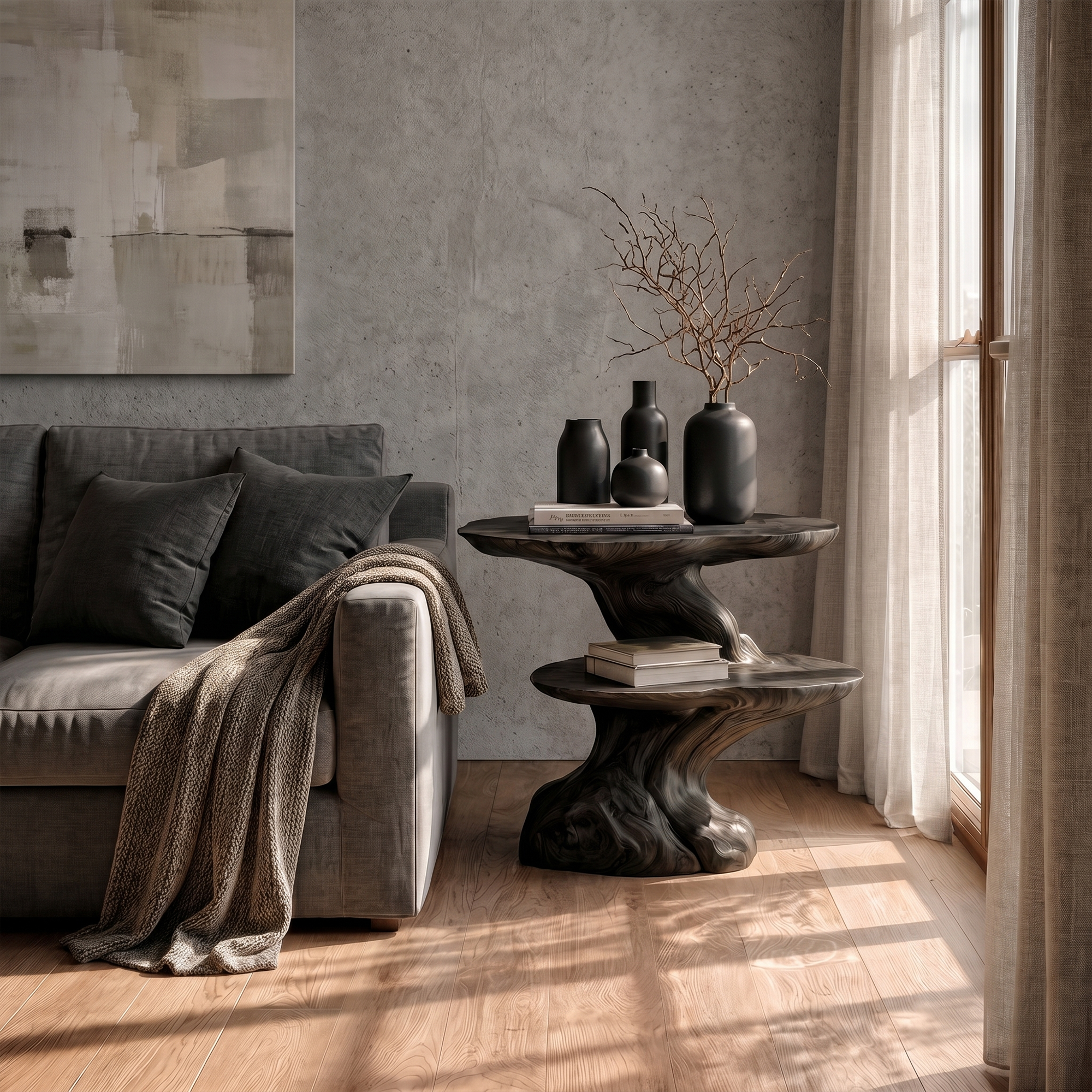 Organic Beside Table With Sculptural Tree Root Base For Living Room And Bedroom SINLKIBT242