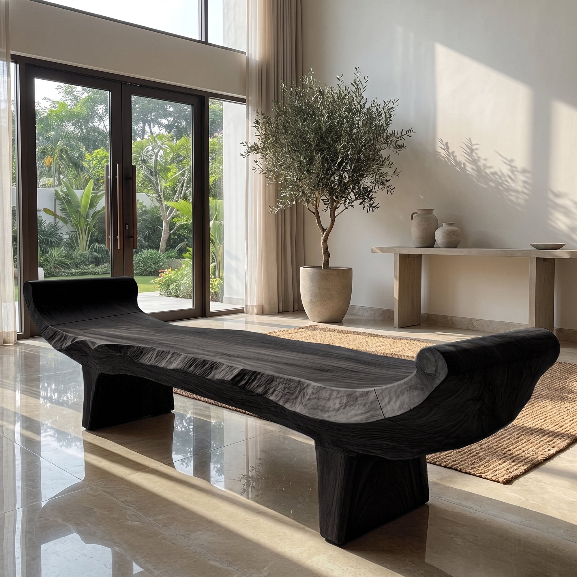 Minimalist Console Table With Sculptural Wood Base For Entryway SINLKIRS130