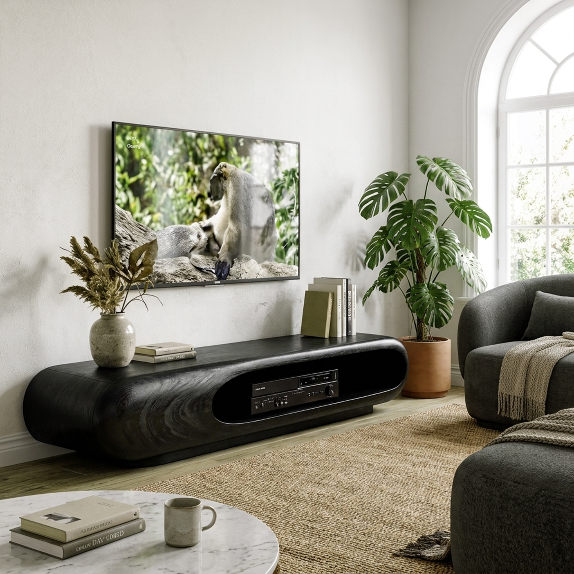 Sculptural Wood TV Stand Entertainment Unit Living Room SINLKITC014
