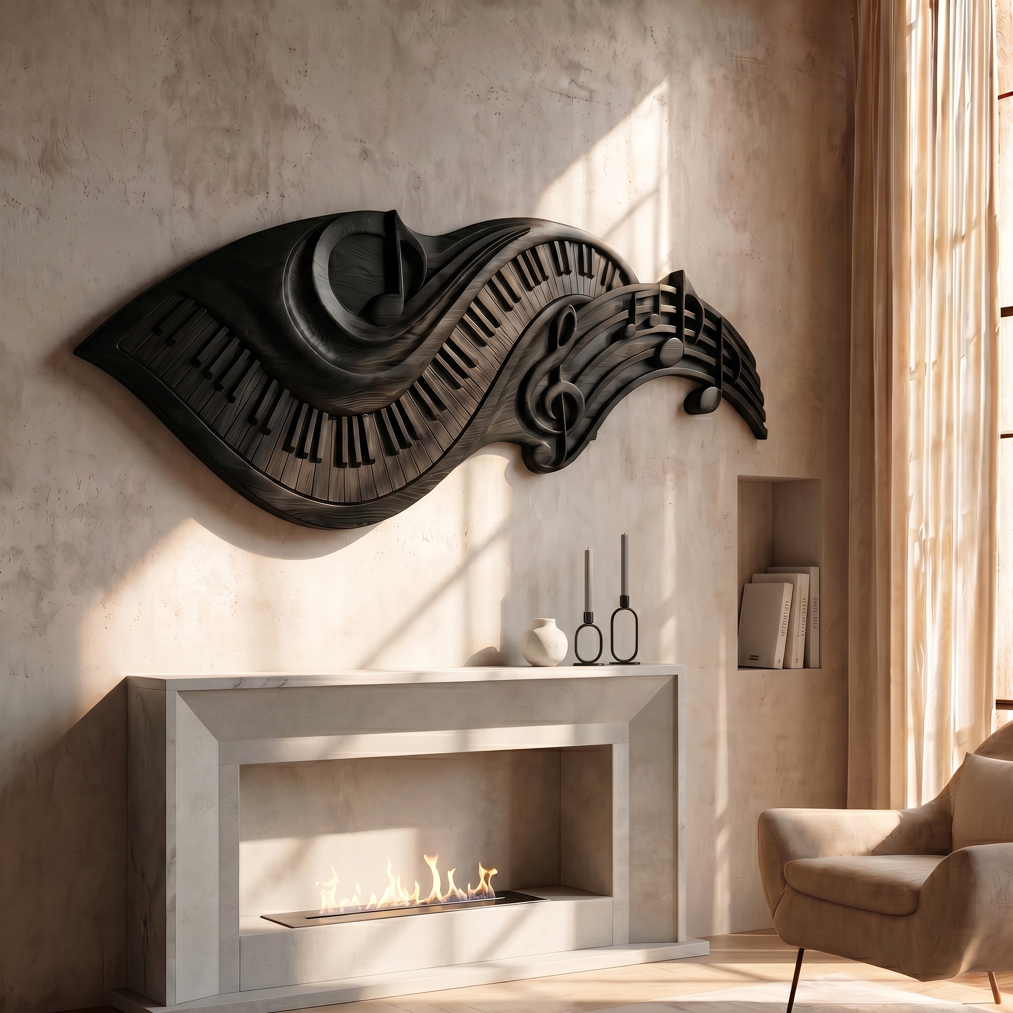 Flowing Piano Keys Wooden Wall Art For Living Room SINLSAWD075