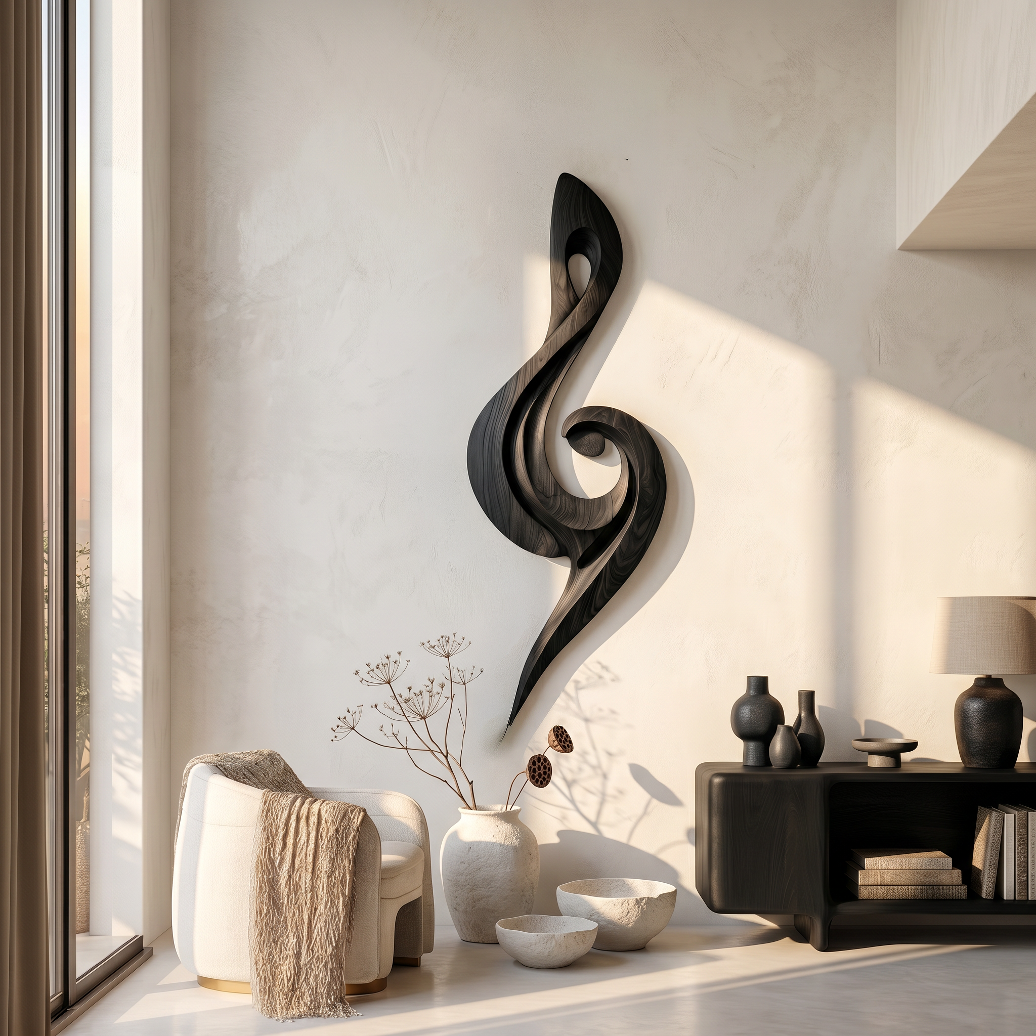 Sculptural Treble Clef Wooden Wall Decor For Living Room SINLSAWD078