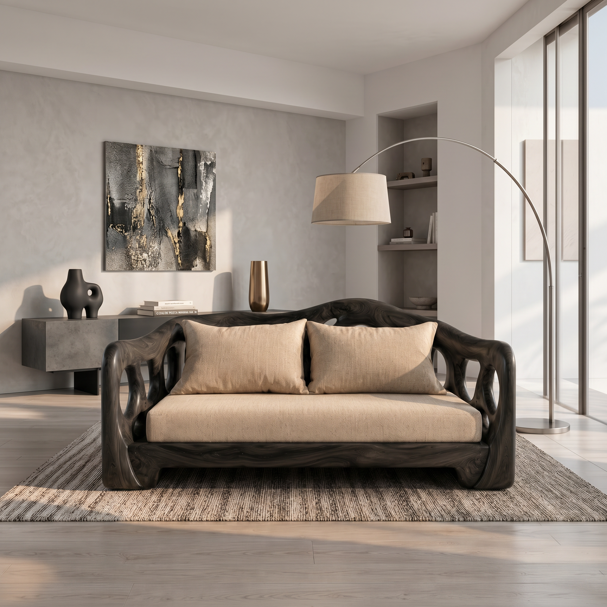 Modern Sofa With Sculptural Solid Wood For Living Room SINLSASF034