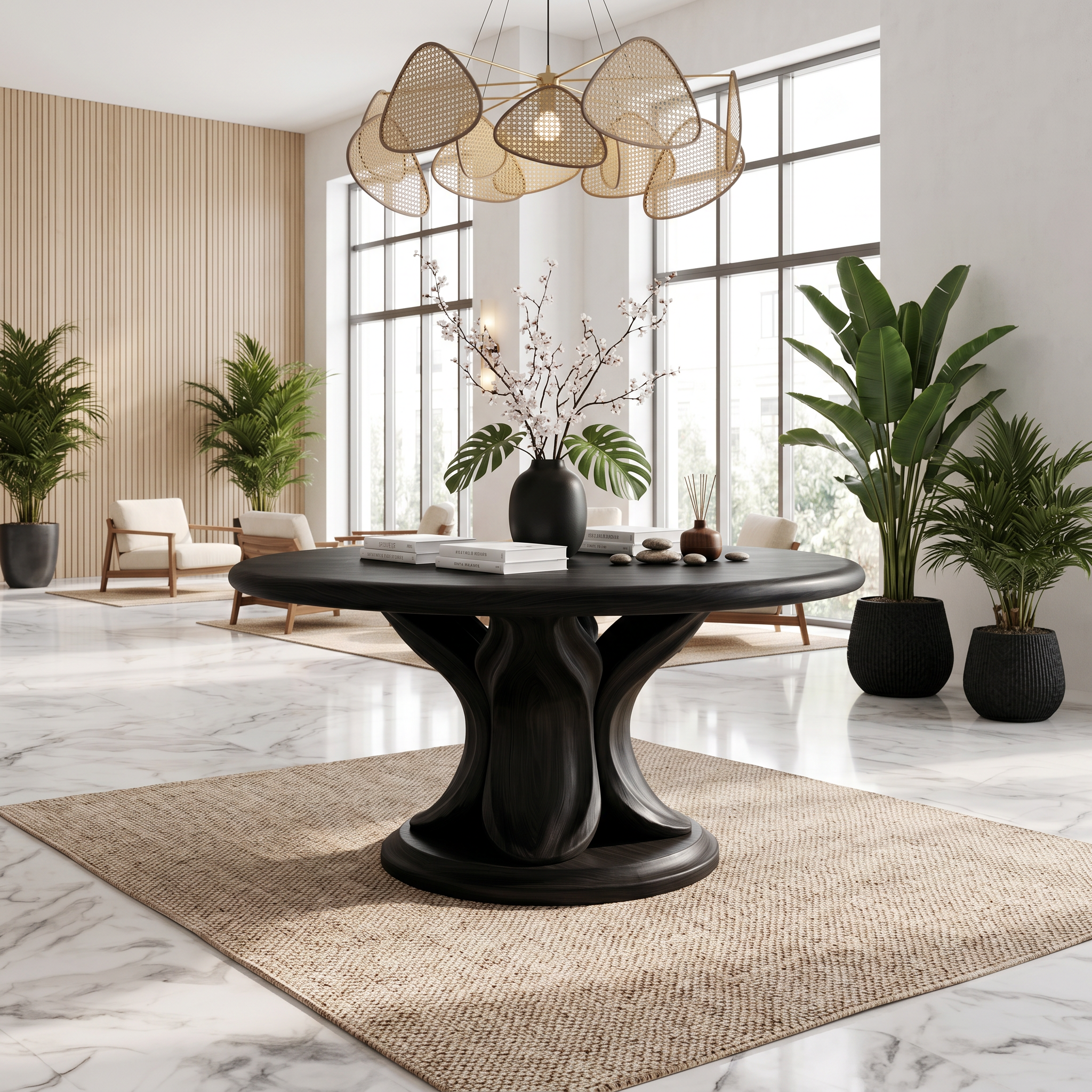 Modern Round Console Table With Twisted Architectural Form For Entryway And Living Room SINLSAFT053