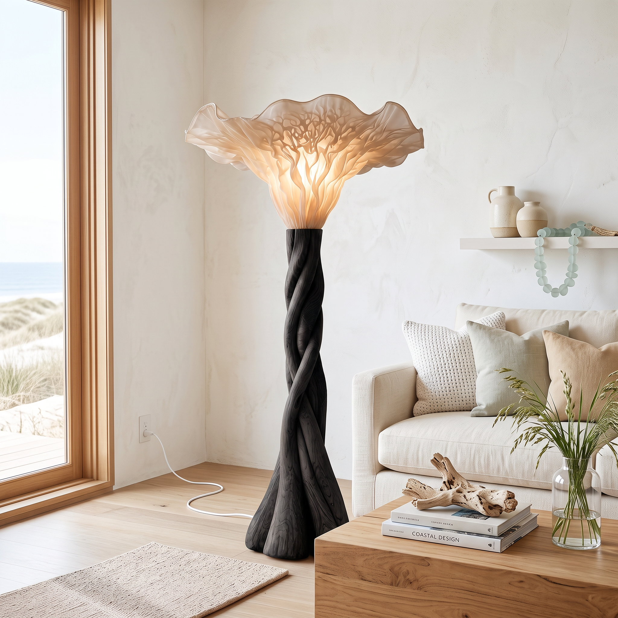 Modern Organic Wooden Mushroom Floor Lamp For Bedroom SINLSAFLP142