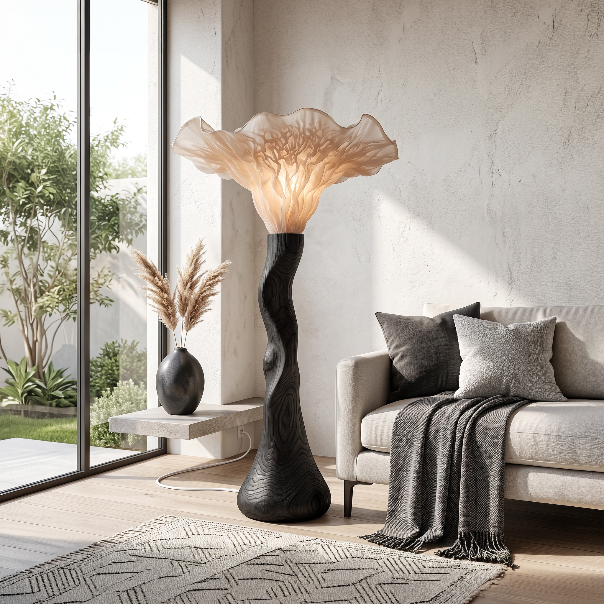 Farmhouse Sculptural Wooden Mushroom Floor Lamp For Bedroom SINLSAFLP143