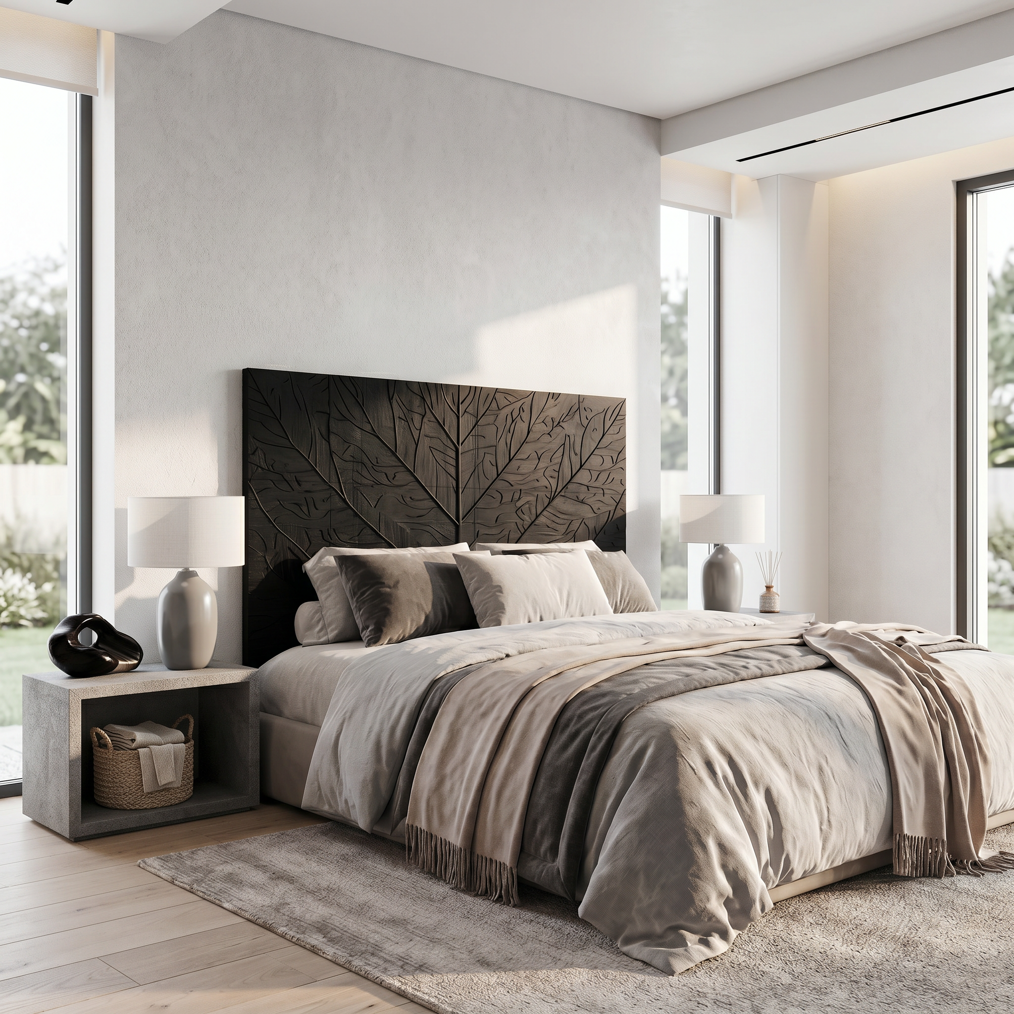 Contemporary Tree Ring Headboard Wooden Bed Headboard For Bedroom SINLSAHB039