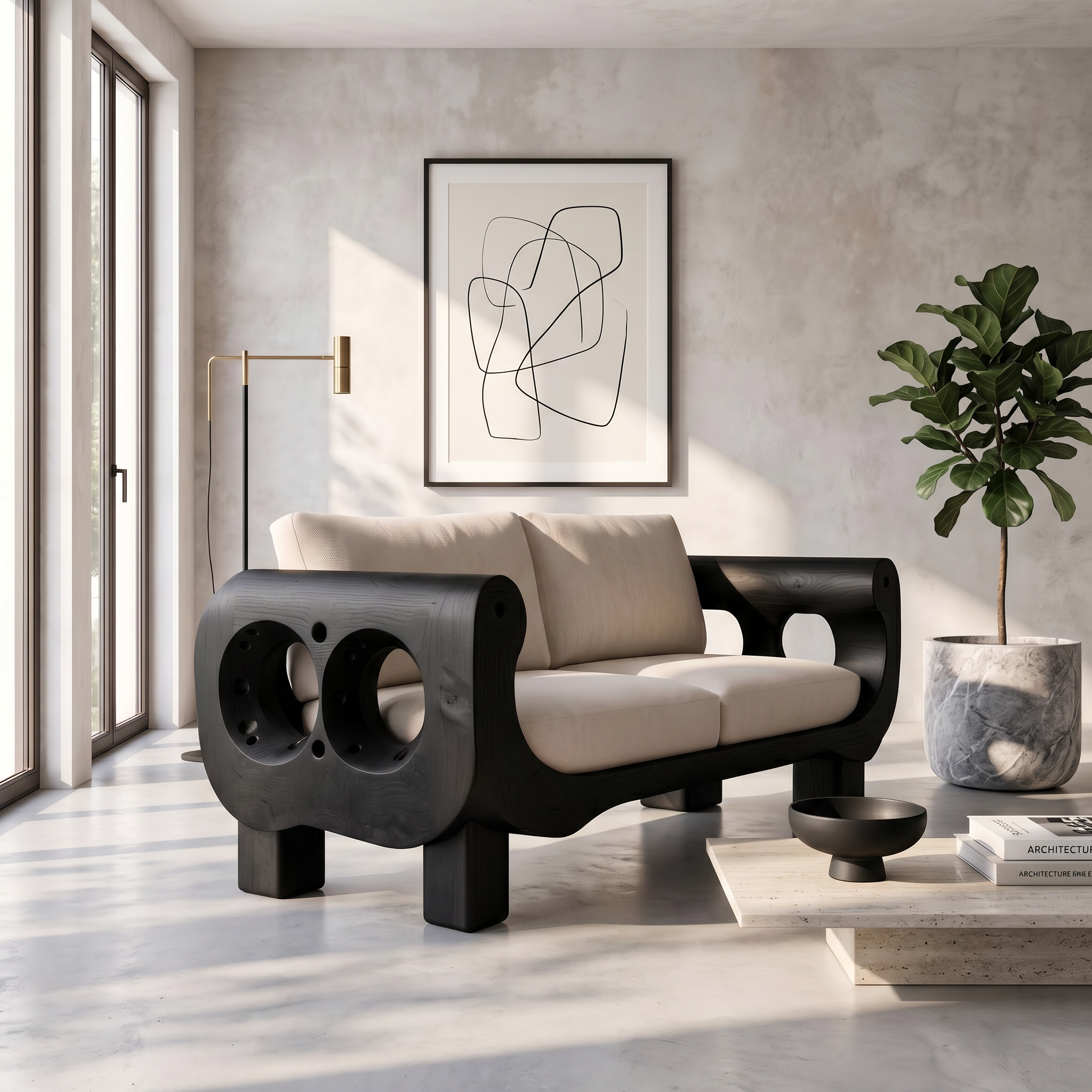 Rustic Sofa Frame With Handcrafted Sculptural Wood Design For Living Room SINLSASF039