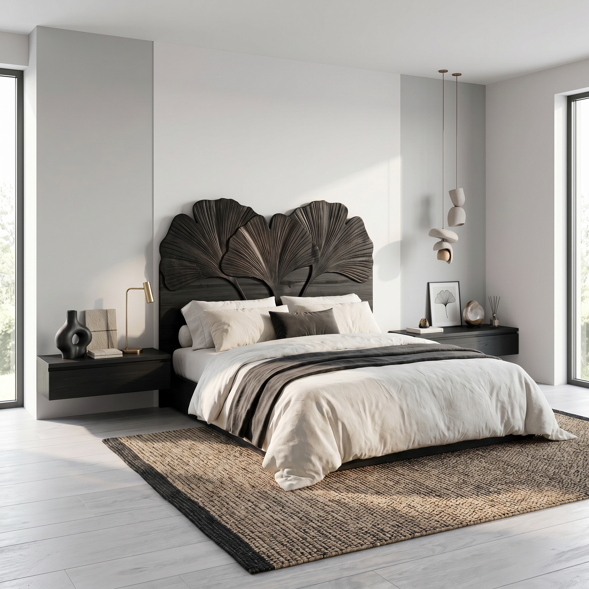 Modern Layered Leaf Headboard Wooden Bed Headboard For Bedroom SINLSAHB047