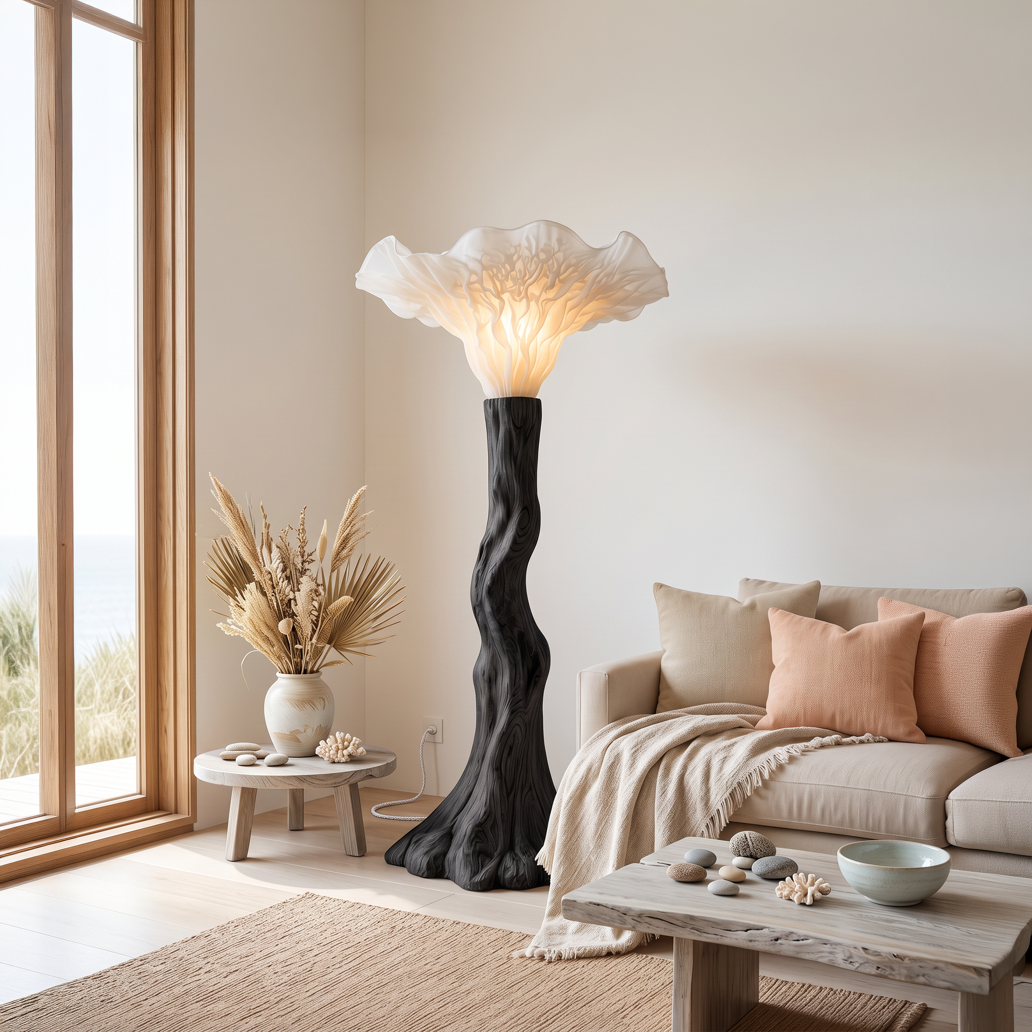 Japandi Floor Lamp Carved Mushroom Base Living Room SINLSAFLP140