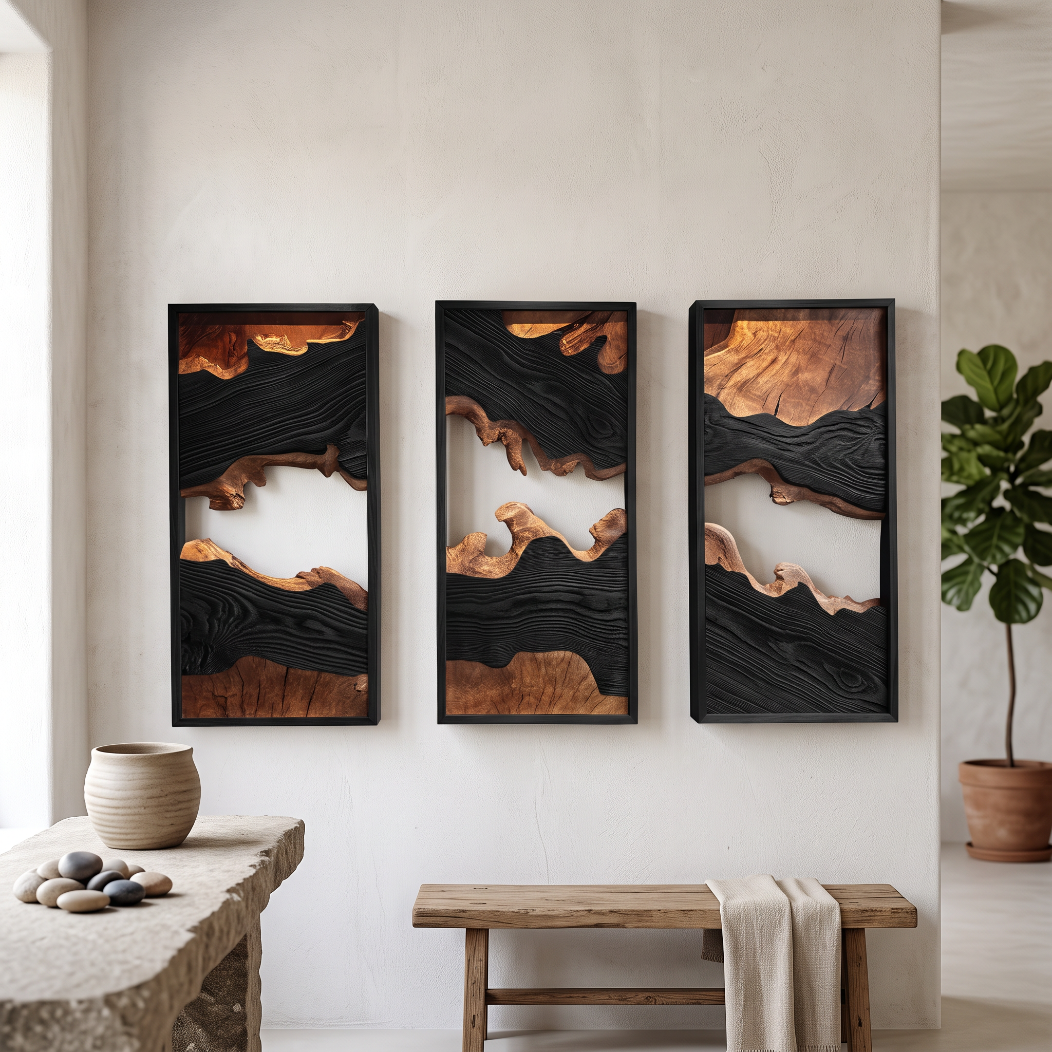 Modern Solid Wood Wall Art Set Abstract Landscape Living Room SINLSAWD002