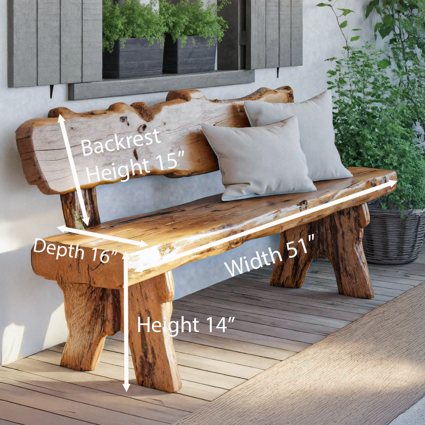 Rustic Live Edge Outdoor Wooden Bench With Backrest For Porch Or Garden SITHTTCHR033