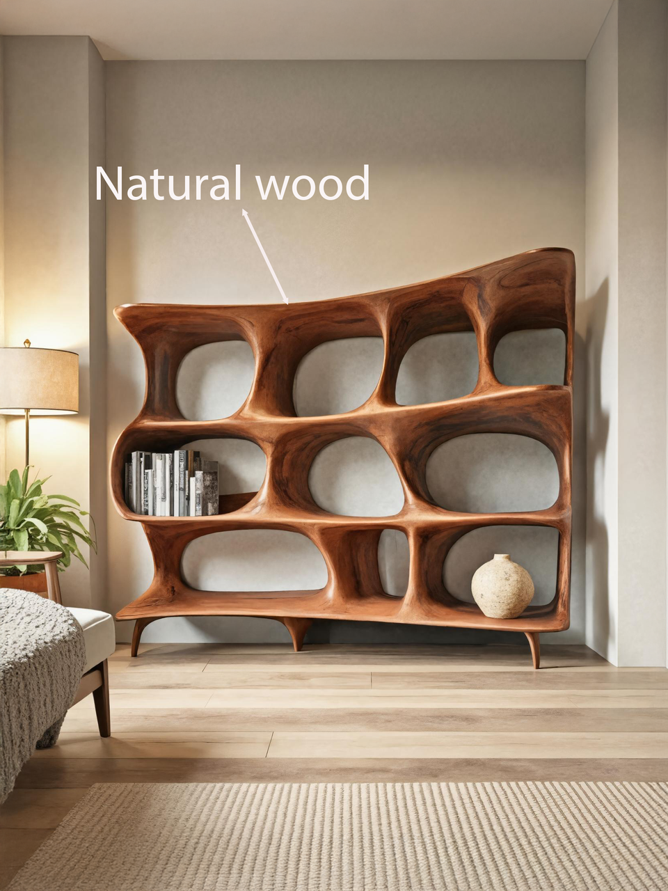 Organic Carved Bookshelf For Living Room Or Office Storage SITHTTBS032