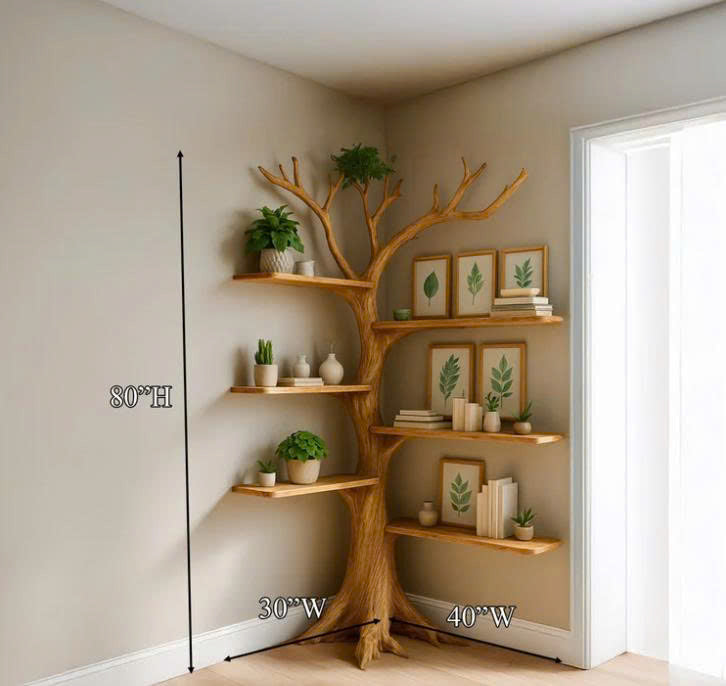 Rustic Corner Tree Bookshelf Living Room SINLSATB221