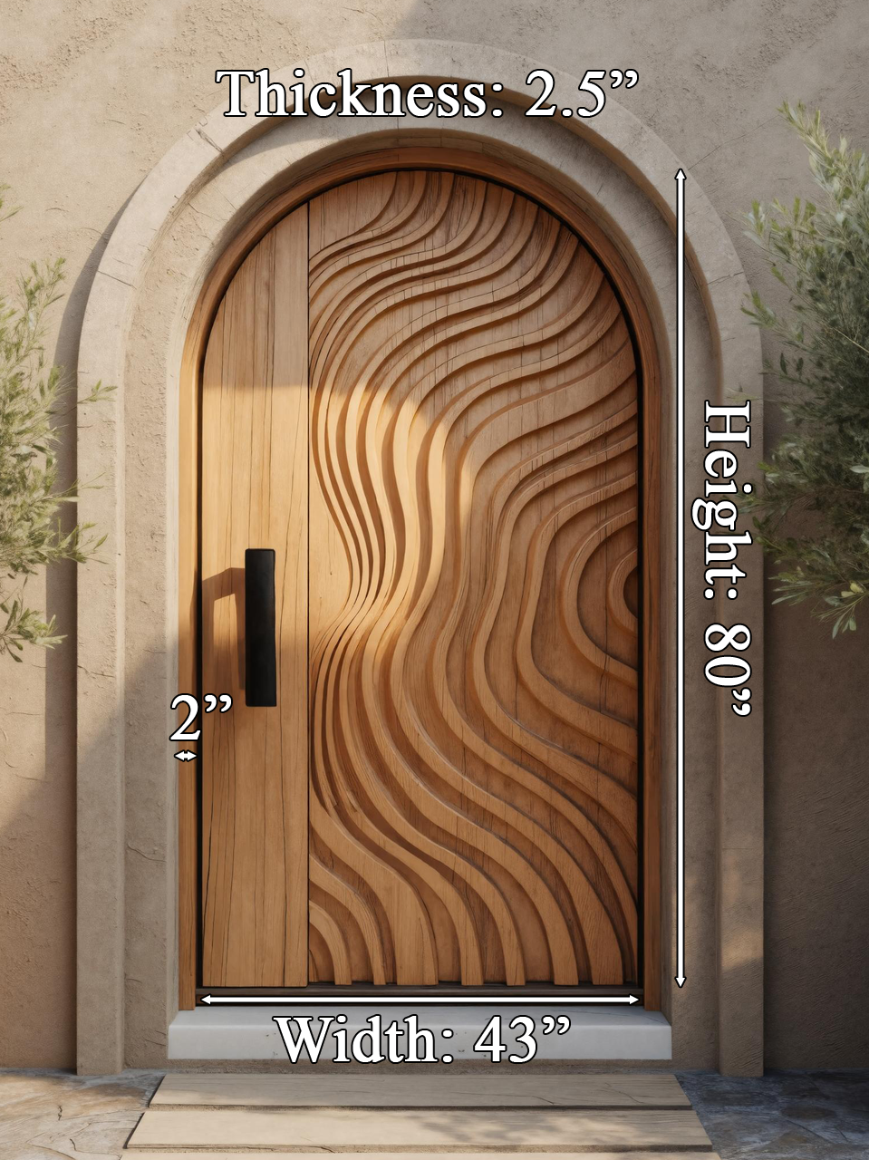 Modern Carved Arched Front Door With Wave Pattern For Contemporary Home Or Entryway SITHTTDOR022