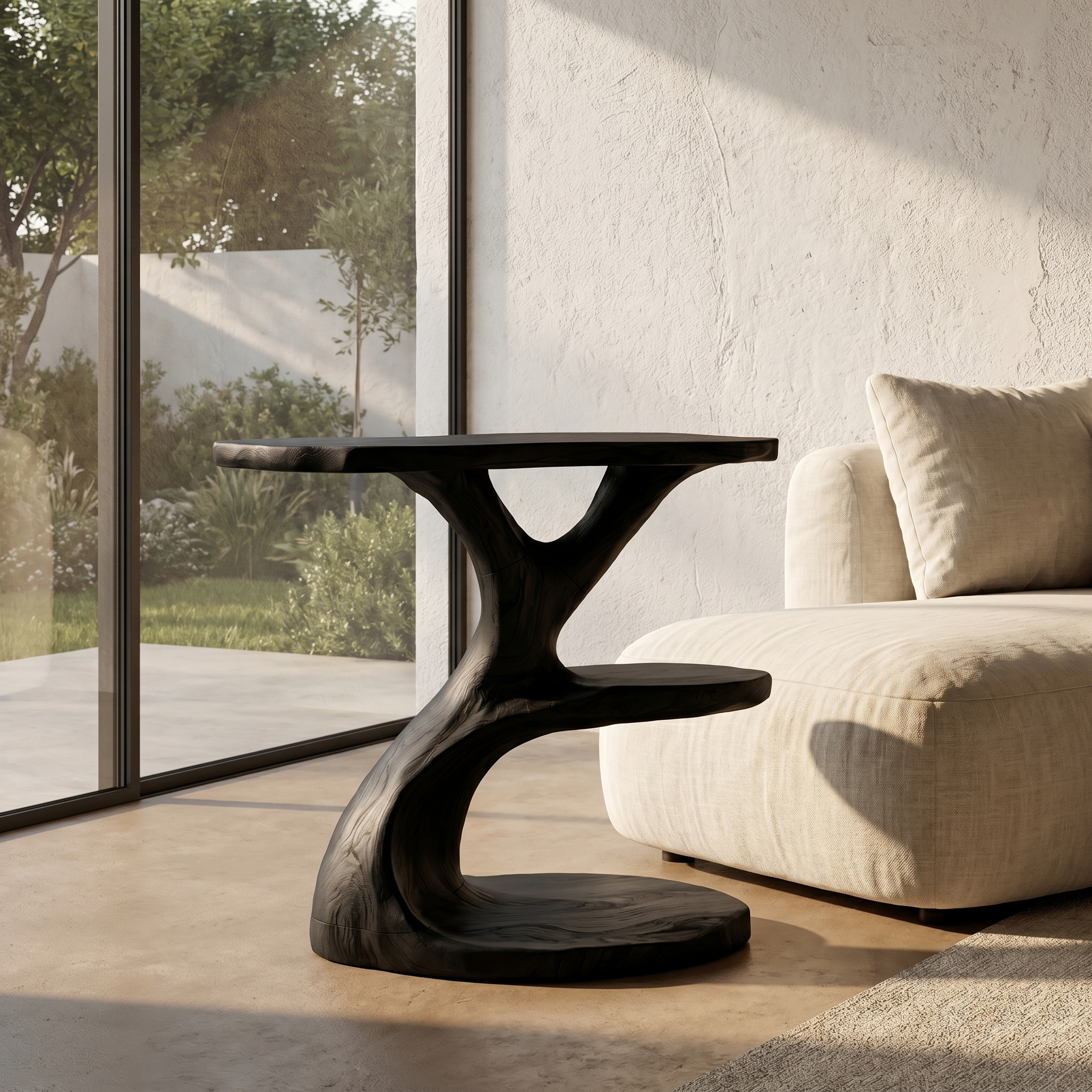 Modern Organic Side Table With Multi Level Wood Shelves For Living Room And Bedroom SINLHABT255