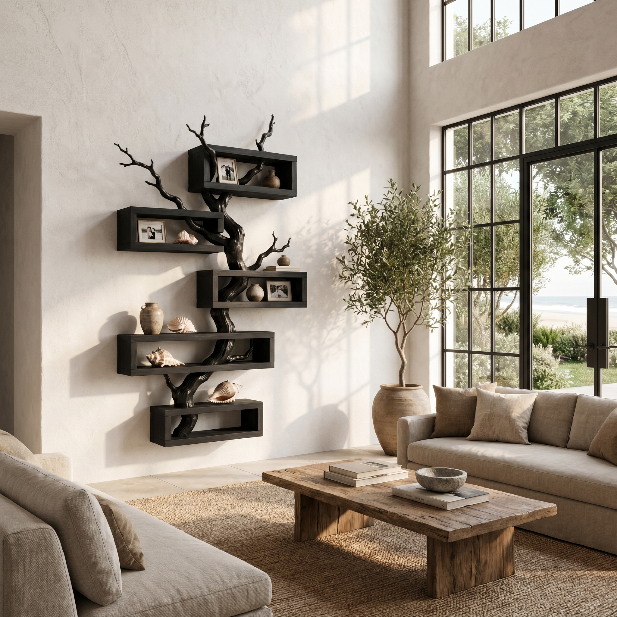 Modern Tree Branch Display Shelf With Floating Shelves For Home SINLHAFL559
