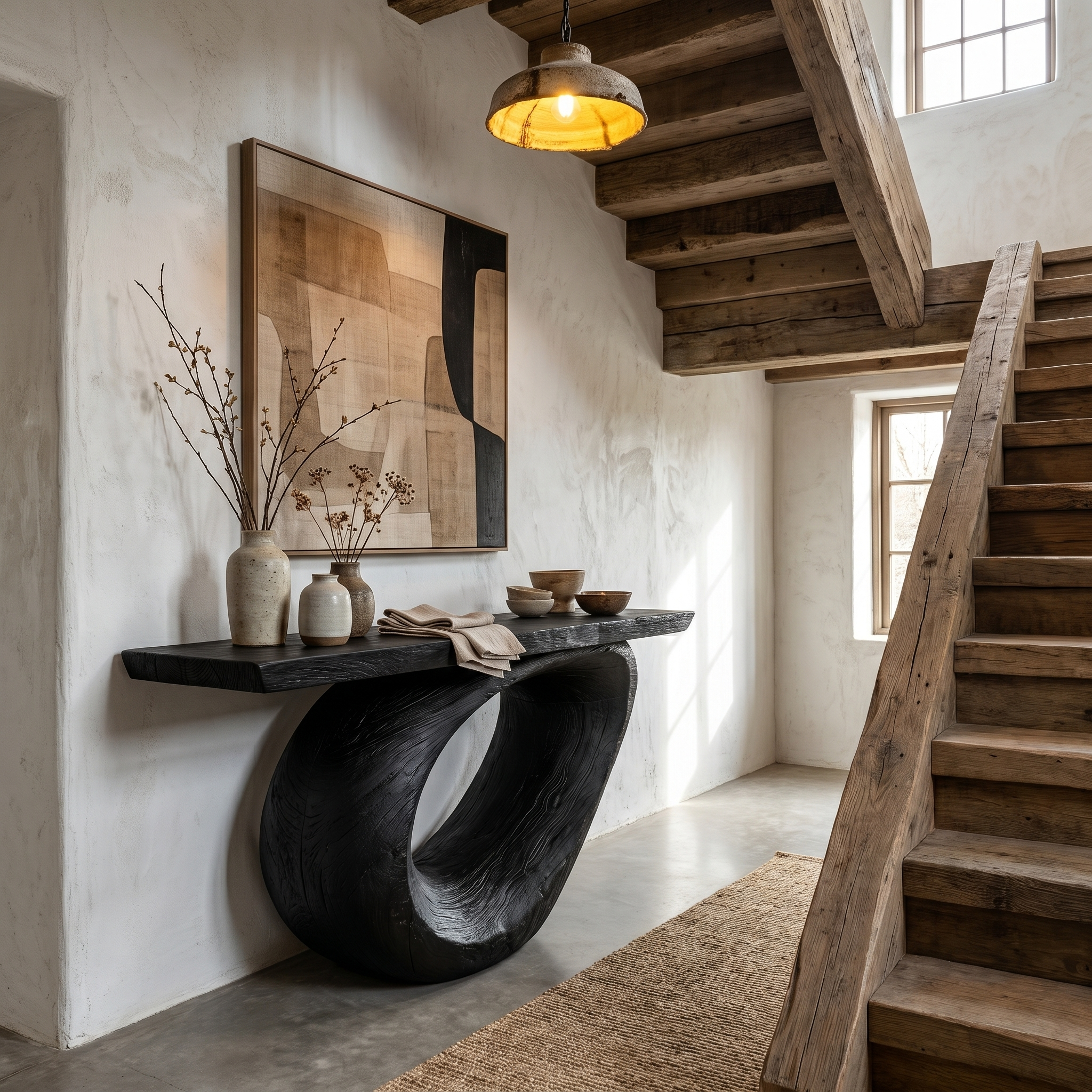 Sculptural Console Table With Curved Loop Wooden Base For Entryway SINLHACS576