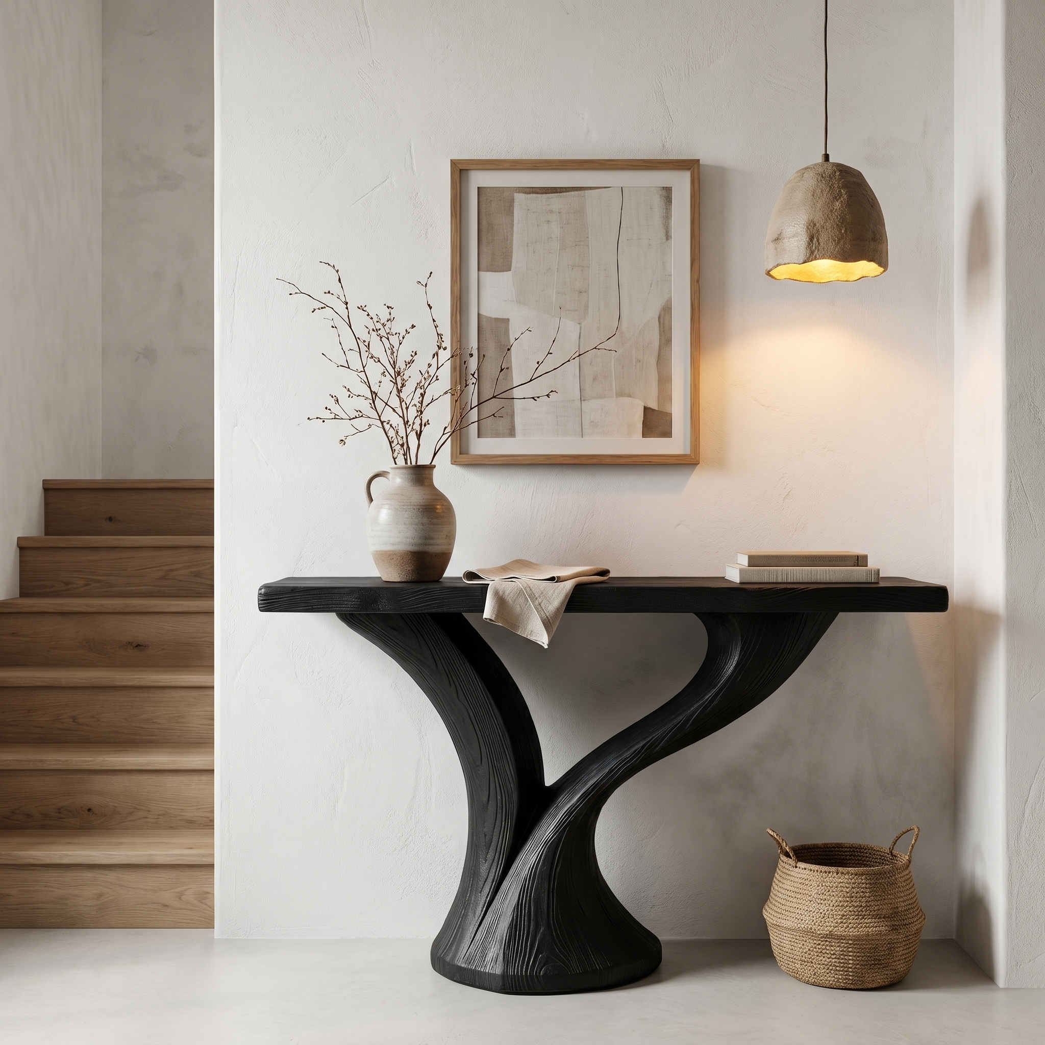 Organic Console Table With Sculptural Twin Curved Base For Entryway And Living Room SINLHACS577