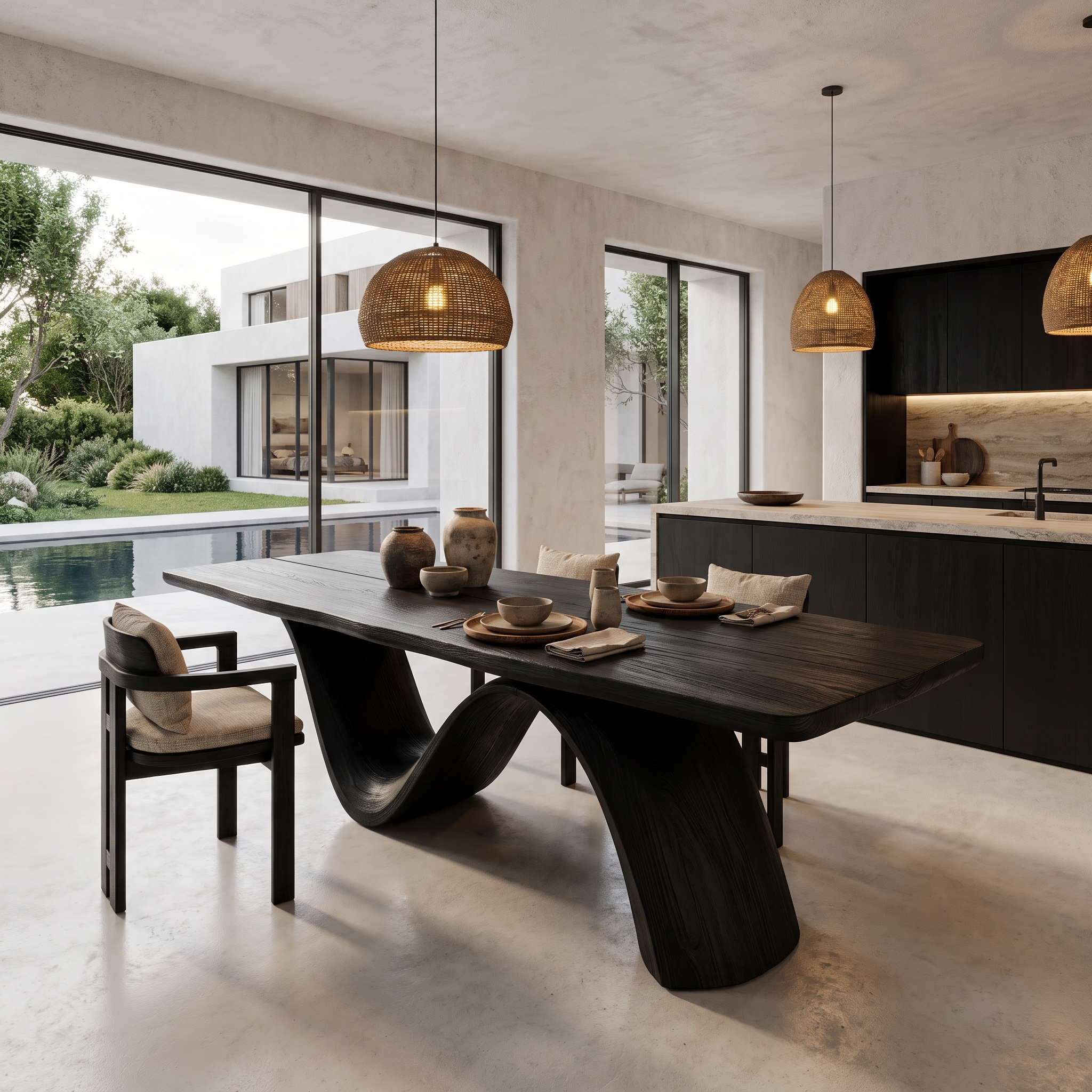 Modern Architectural Dining Table With Wing Pedestal Base For Dining Room SINLHADN211