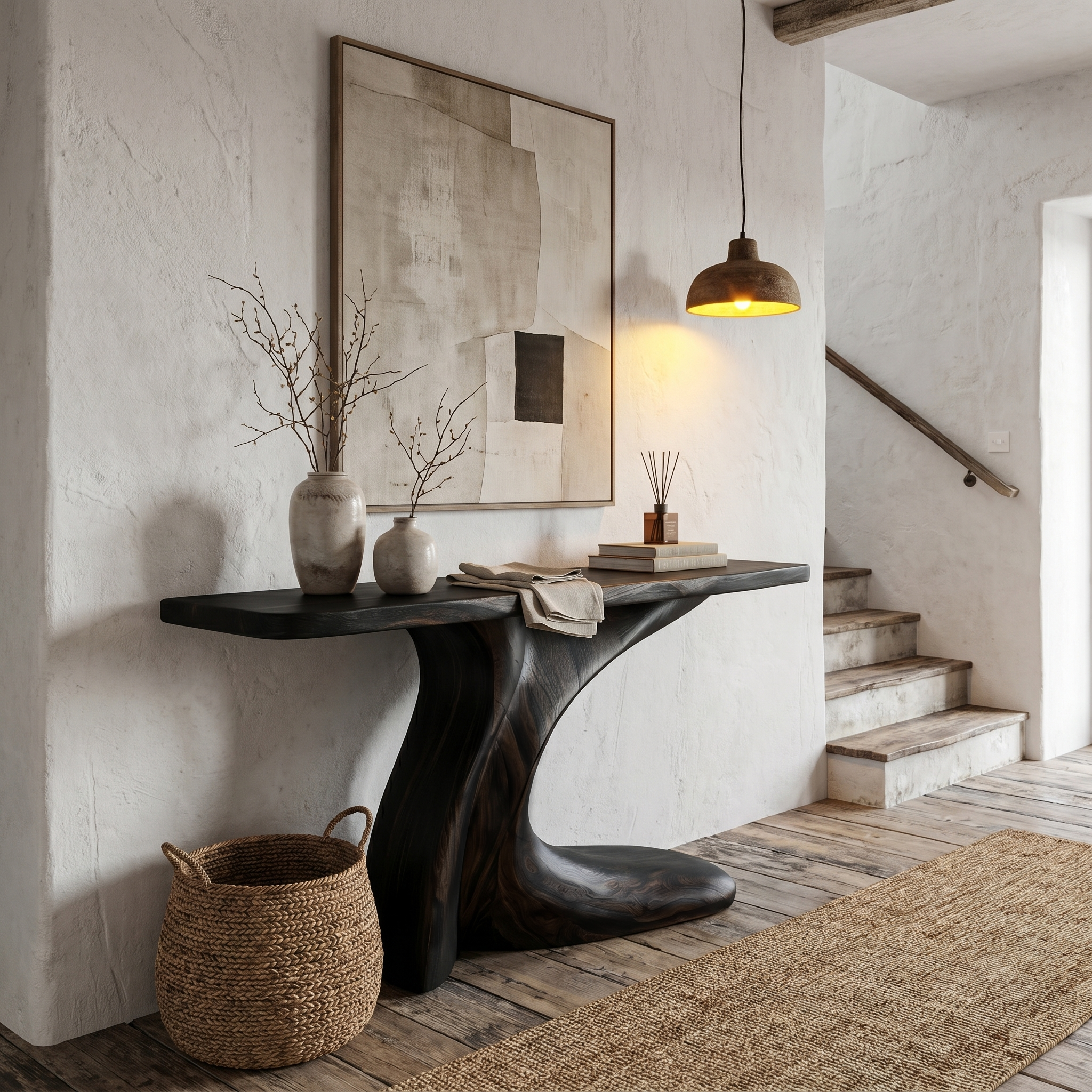 Minimal Console Table With Clean Curved Wooden Base For Living Room SINLHACS578