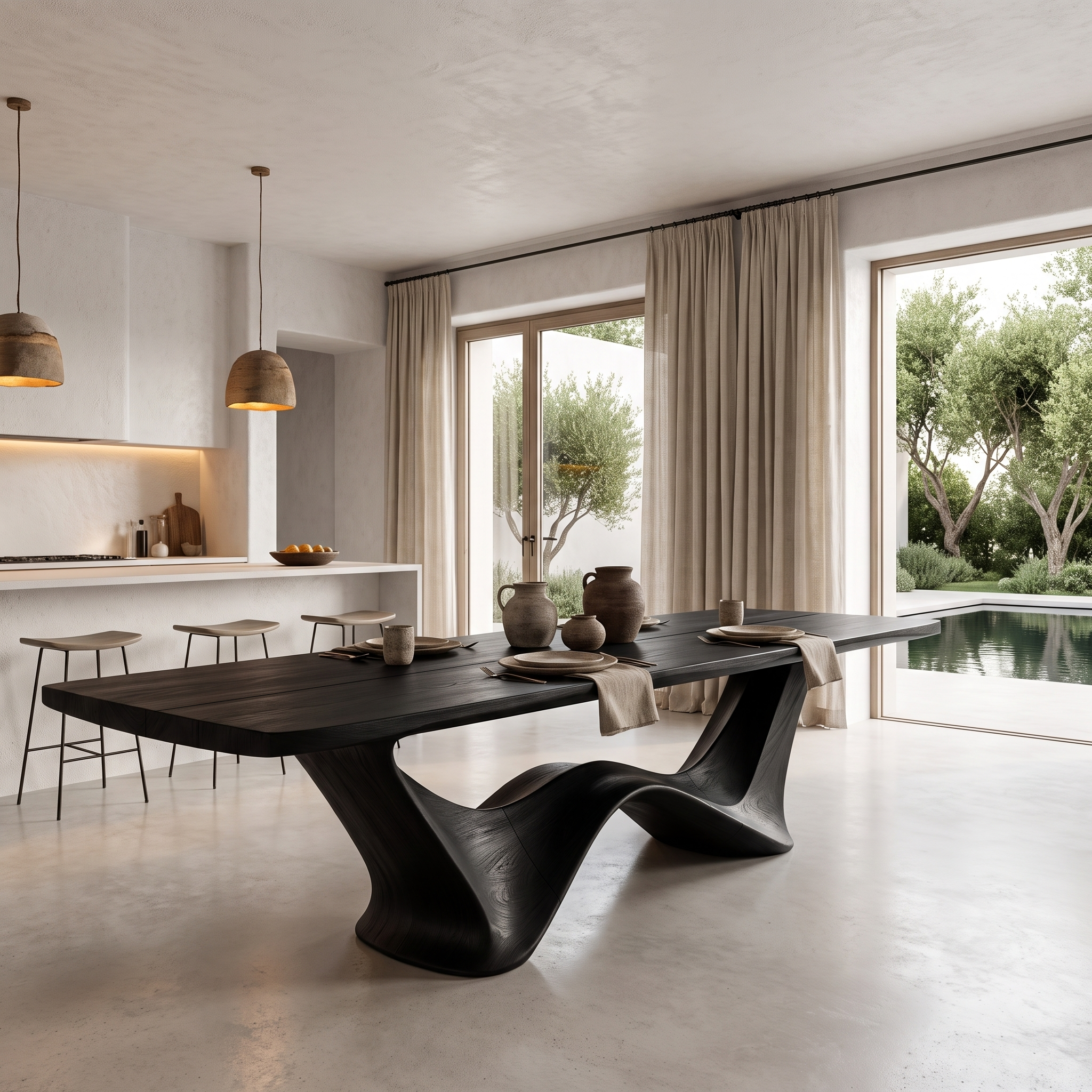 Contemporary Dining Table With Architectural Wave Design For Dining Room And Breakfast Nook SINLHADN214