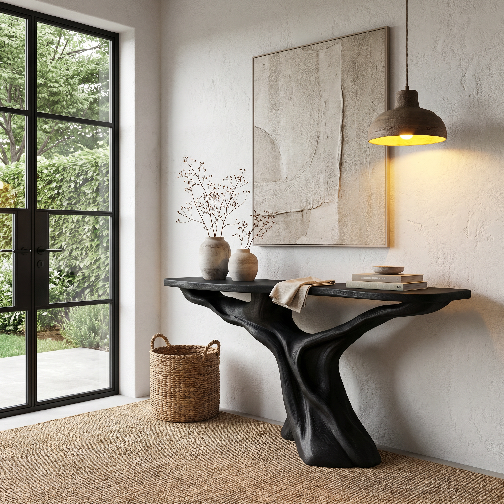 Rustic Console Table With Solid Wood Top And Root Structure For Living Room SINLHACS582