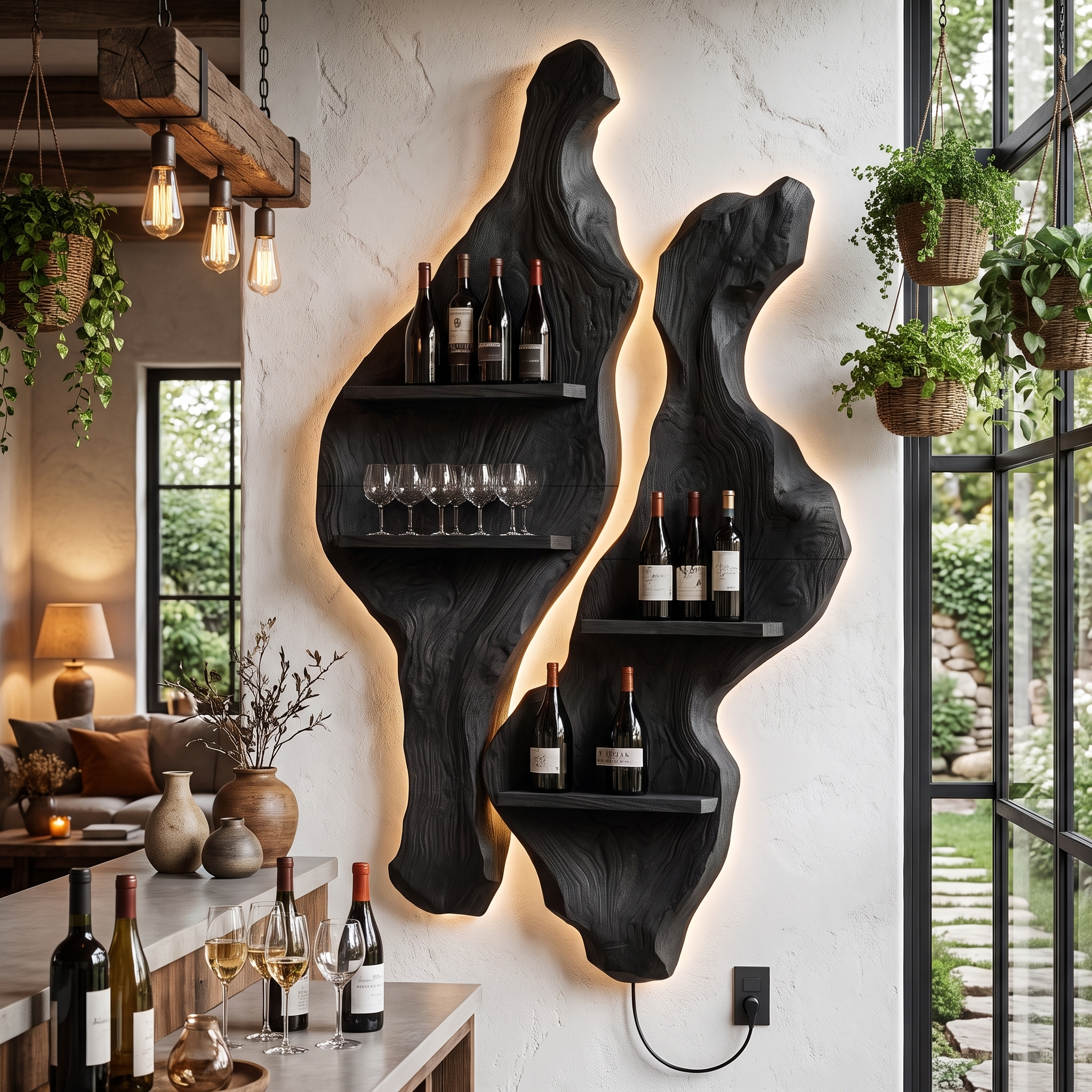 Rustic Sculptural Wine Holder Wall Mounted Bottle Storage SINLHAWH039