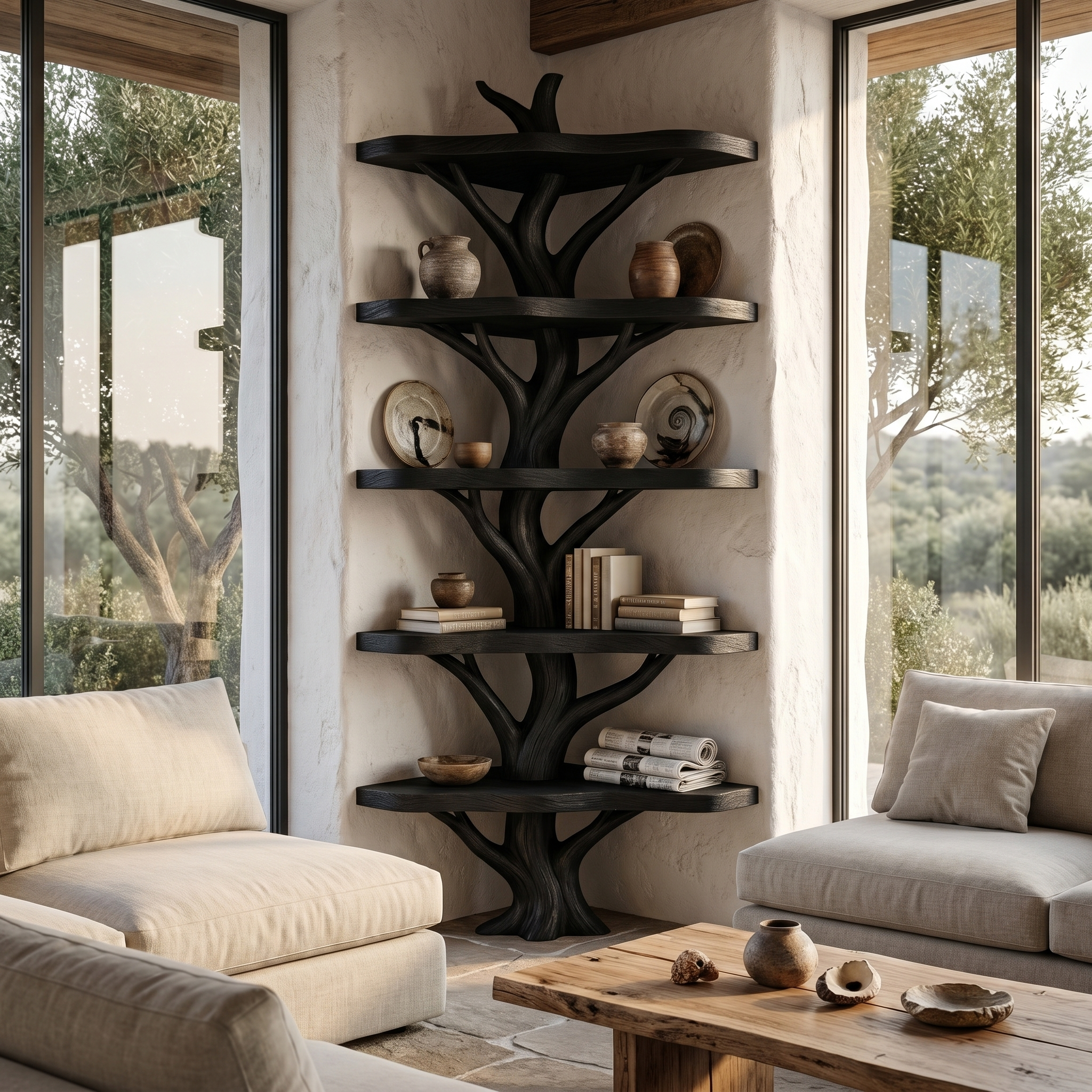 Sculptural Tree Bookshelf With Multi Tier Open Shelving For Reading Corner SINLHATB750
